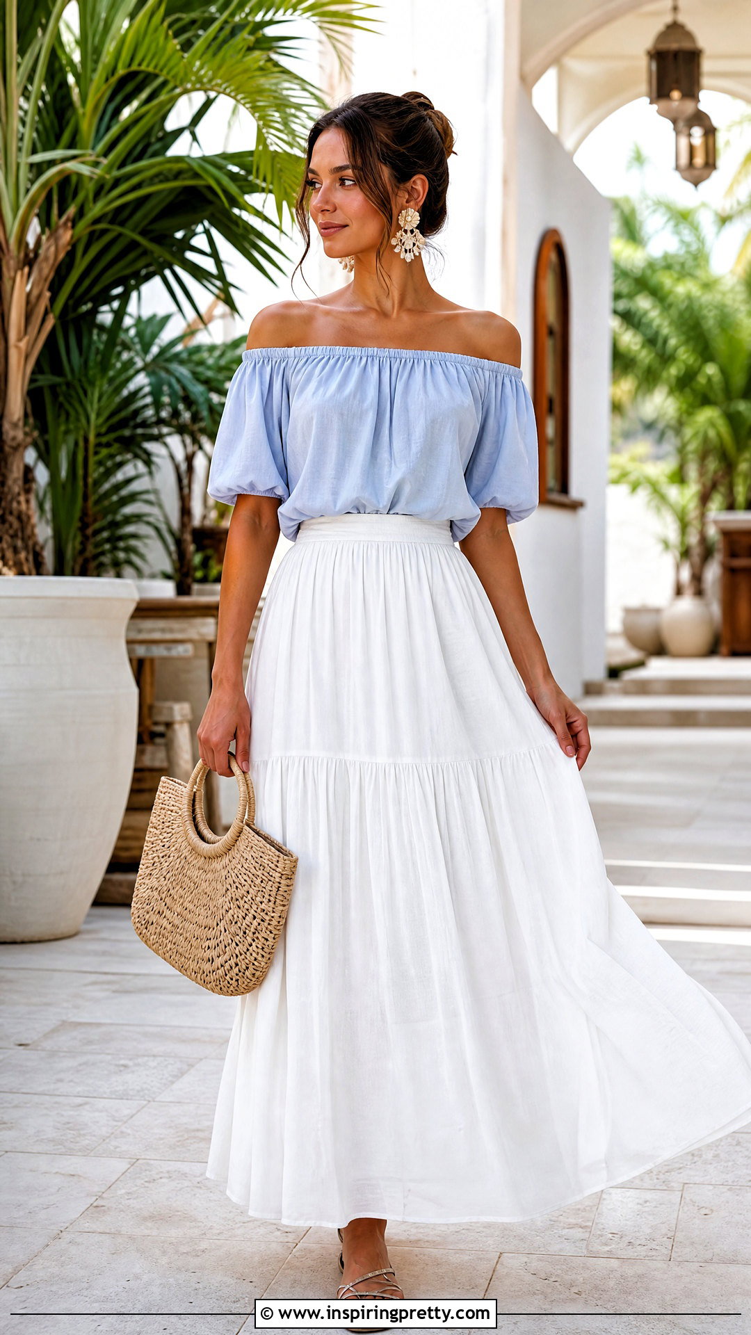 Off Shoulder Blouse With Maxi Skirt - 50 blouse tops outfit ideas