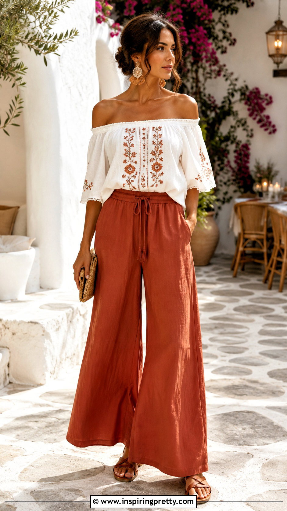 Off Shoulder Blouse With Wide Leg Pants - 20 summer tops women 2023
