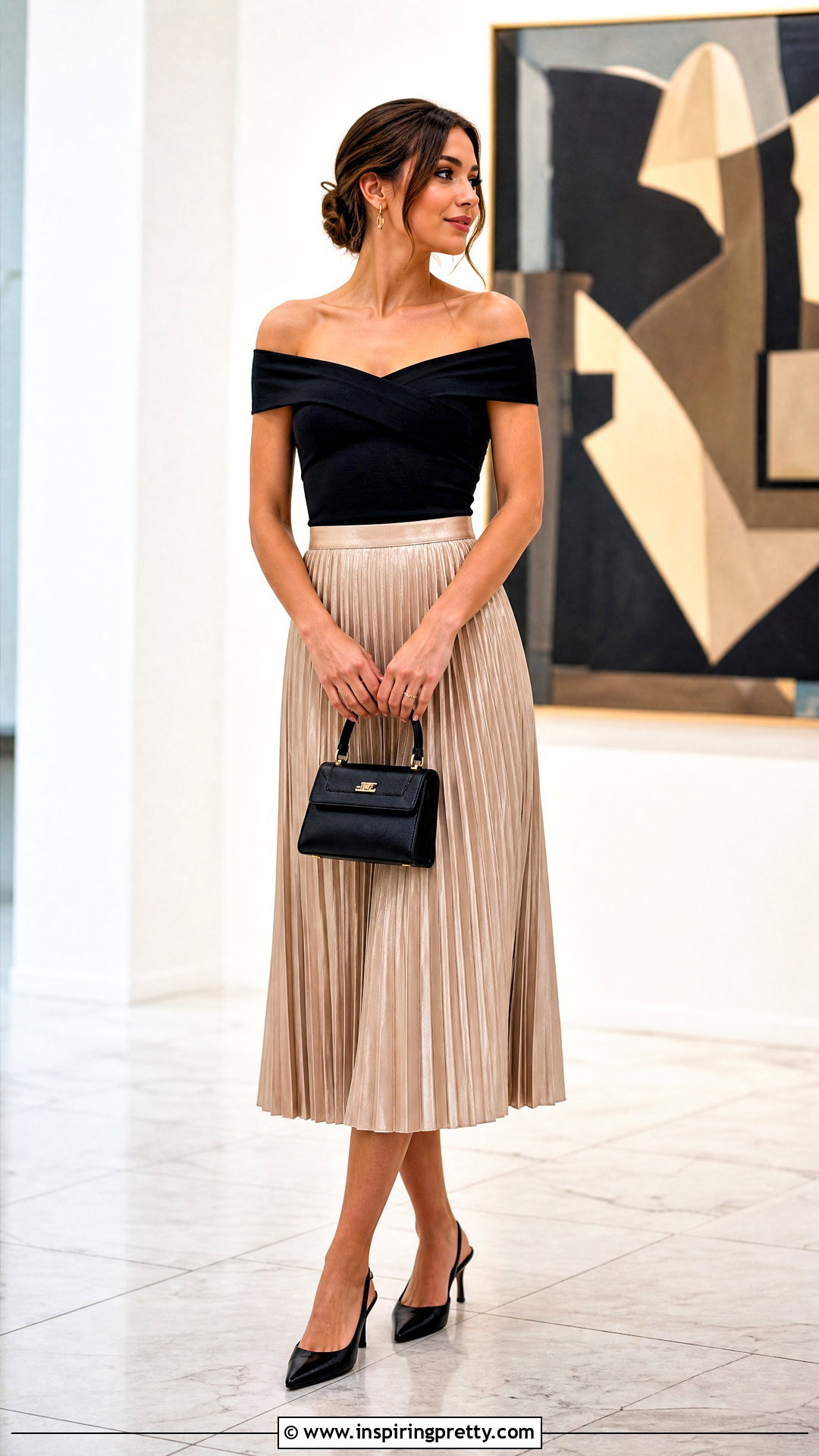 Off Shoulder Bodycon Top With Midi Skirt - 50 bodycon tops outfit ideas