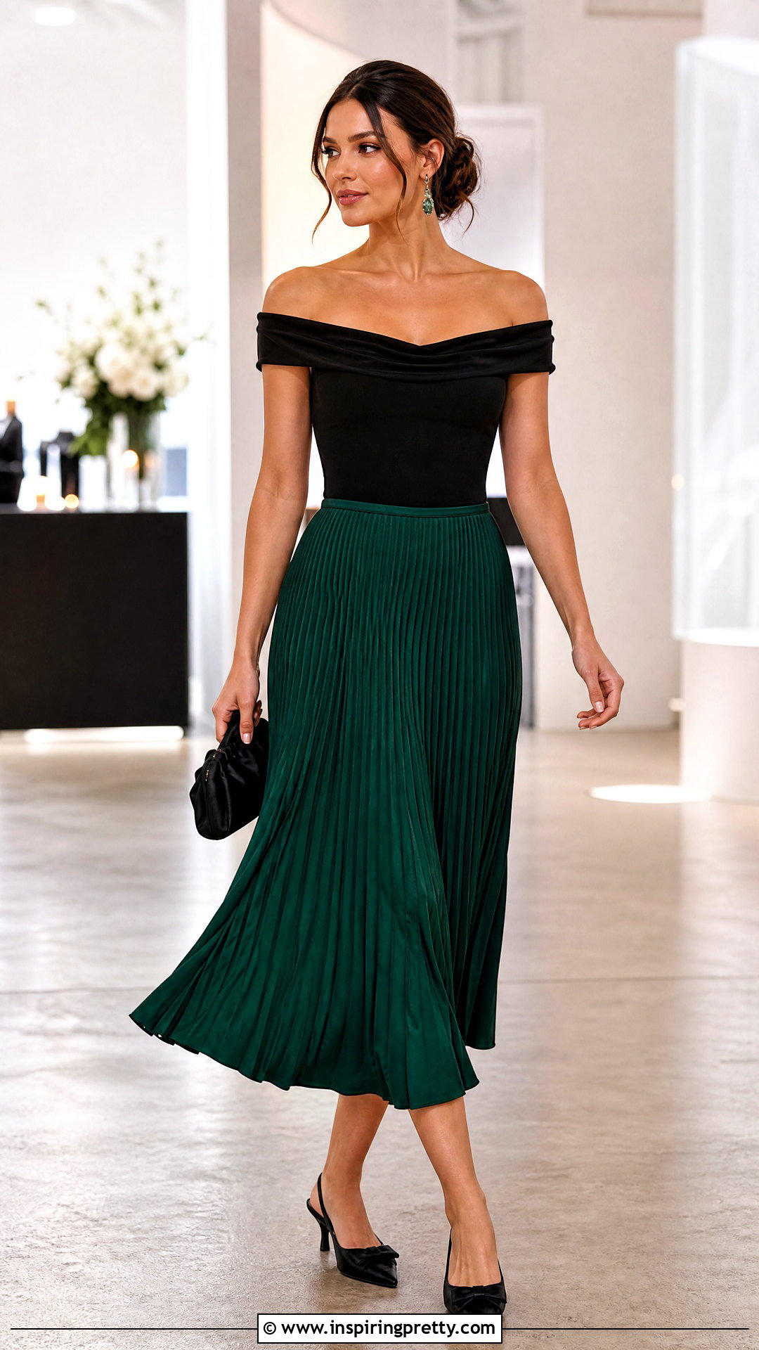 Off Shoulder Bodysuit With Pleated Midi Skirt - 50 off shoulder top outfit classy ideas