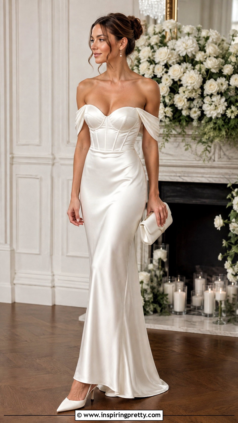 Off Shoulder Bridal Bustier Top With Satin Skirt - 25 Bridal Bustier Top outfit ideas