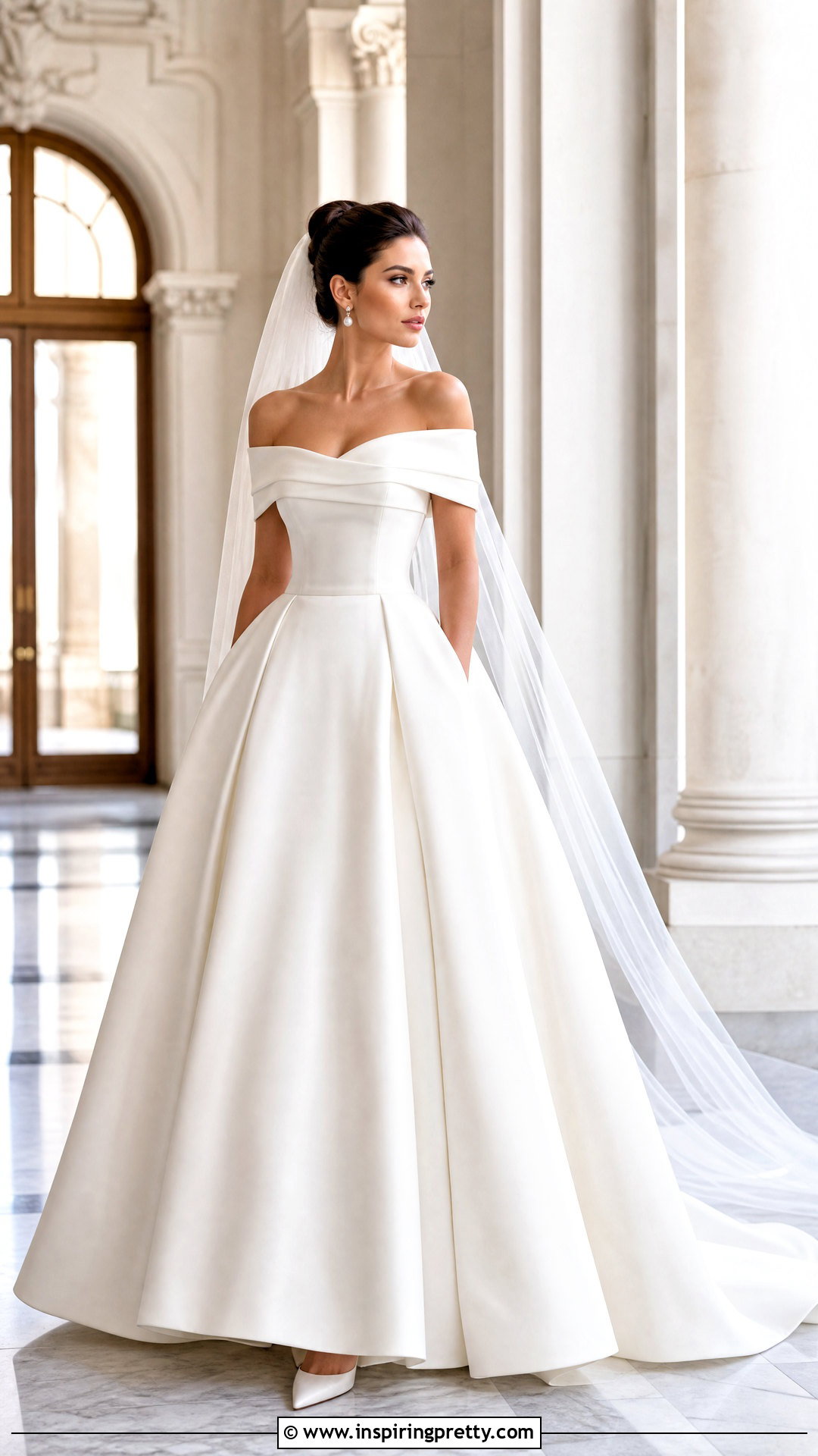 Off Shoulder Bridal Top With Mikado Skirt - 20 bride skirt and top outfit ideas