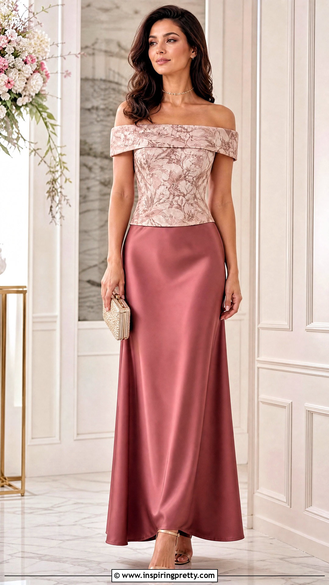 Off Shoulder Brocade Top With Maxi Skirt - 50 brocade top designs