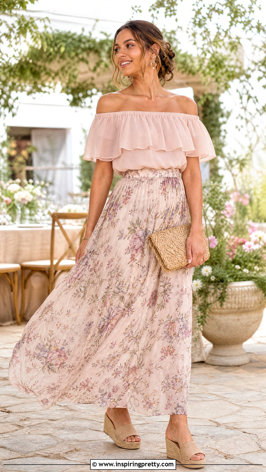 Off Shoulder Chiffon Top With Maxi Skirt - 50 chiffon top styles
