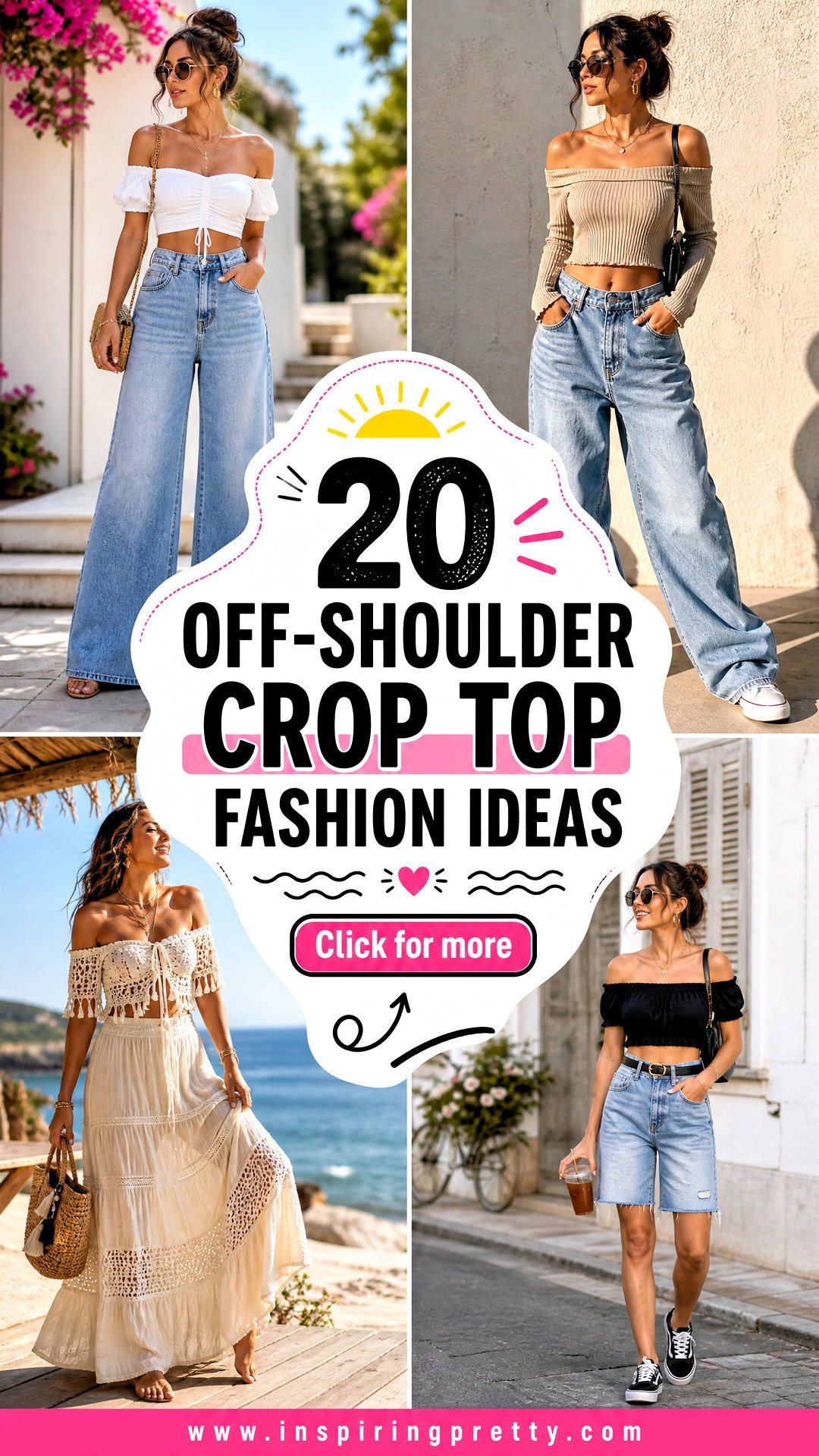 20 Off-Shoulder Crop Top Fashion Ideas for Summer Nights - 20 Off-Shoulder Crop Top Fashion Ideas for Summer Nights