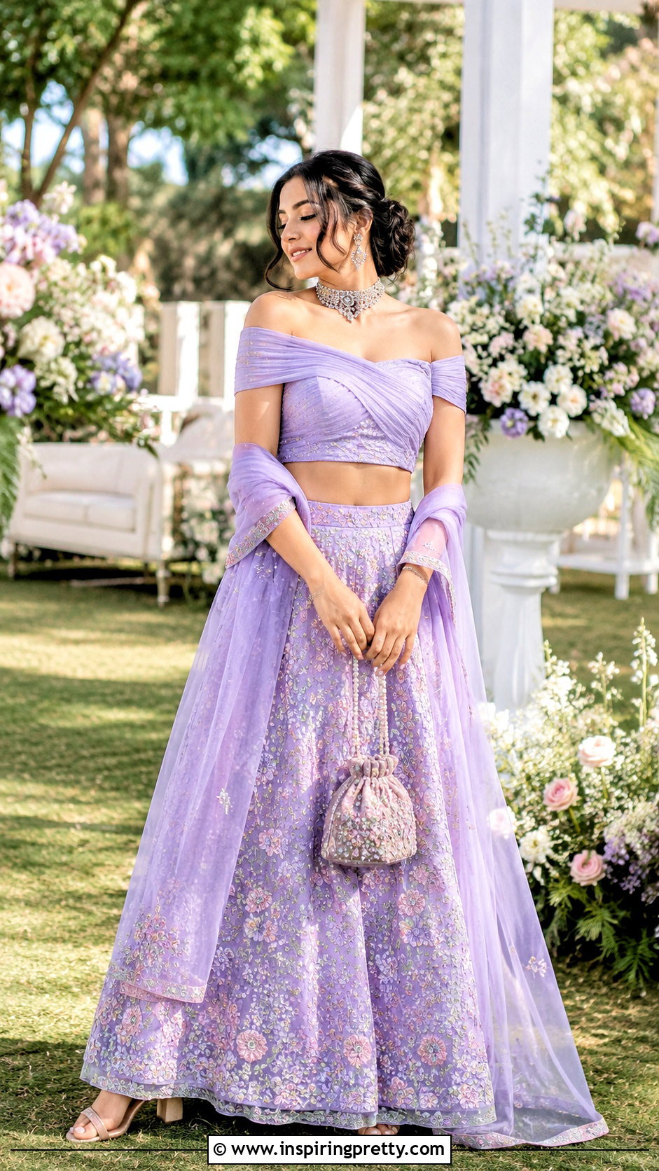 Off Shoulder Crop Top Lehenga - 50 Crop Top Designs For Lehenga Ideas