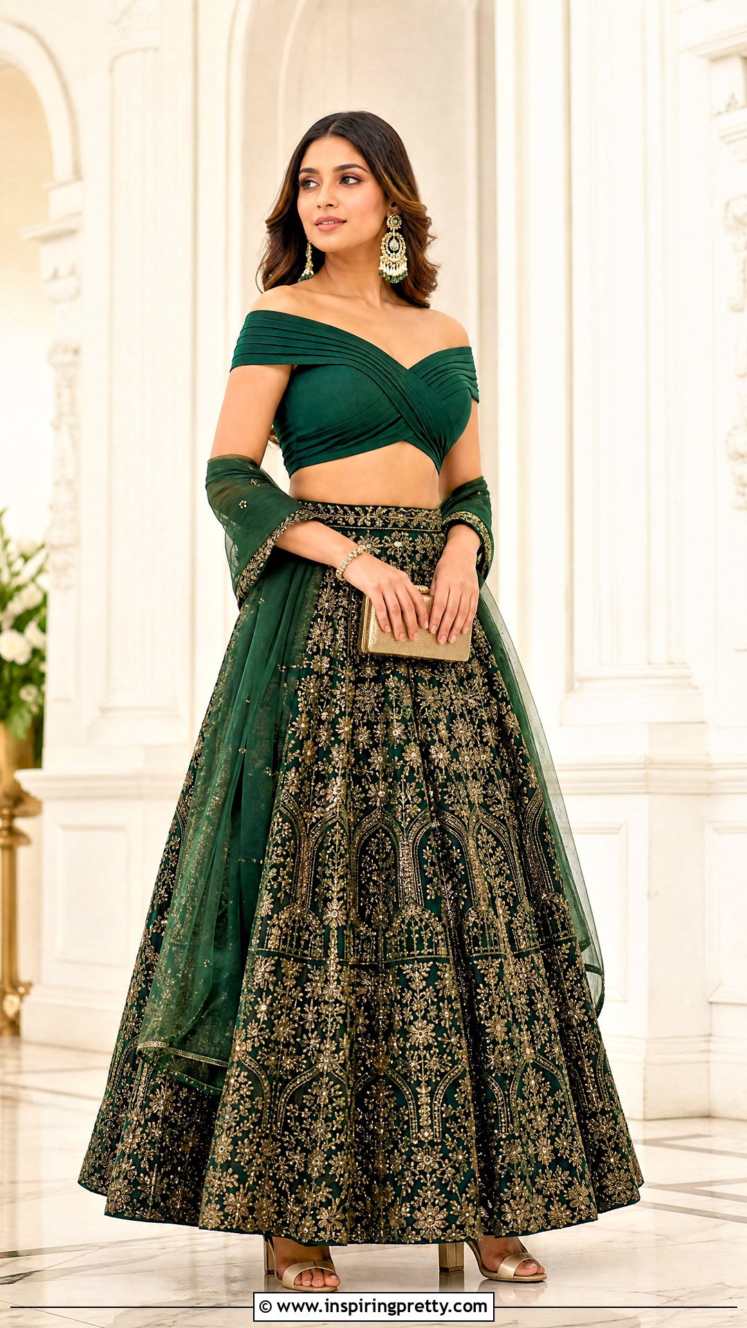Off Shoulder Crop Top Lehenga - 50 crop top lehenga outfit ideas
