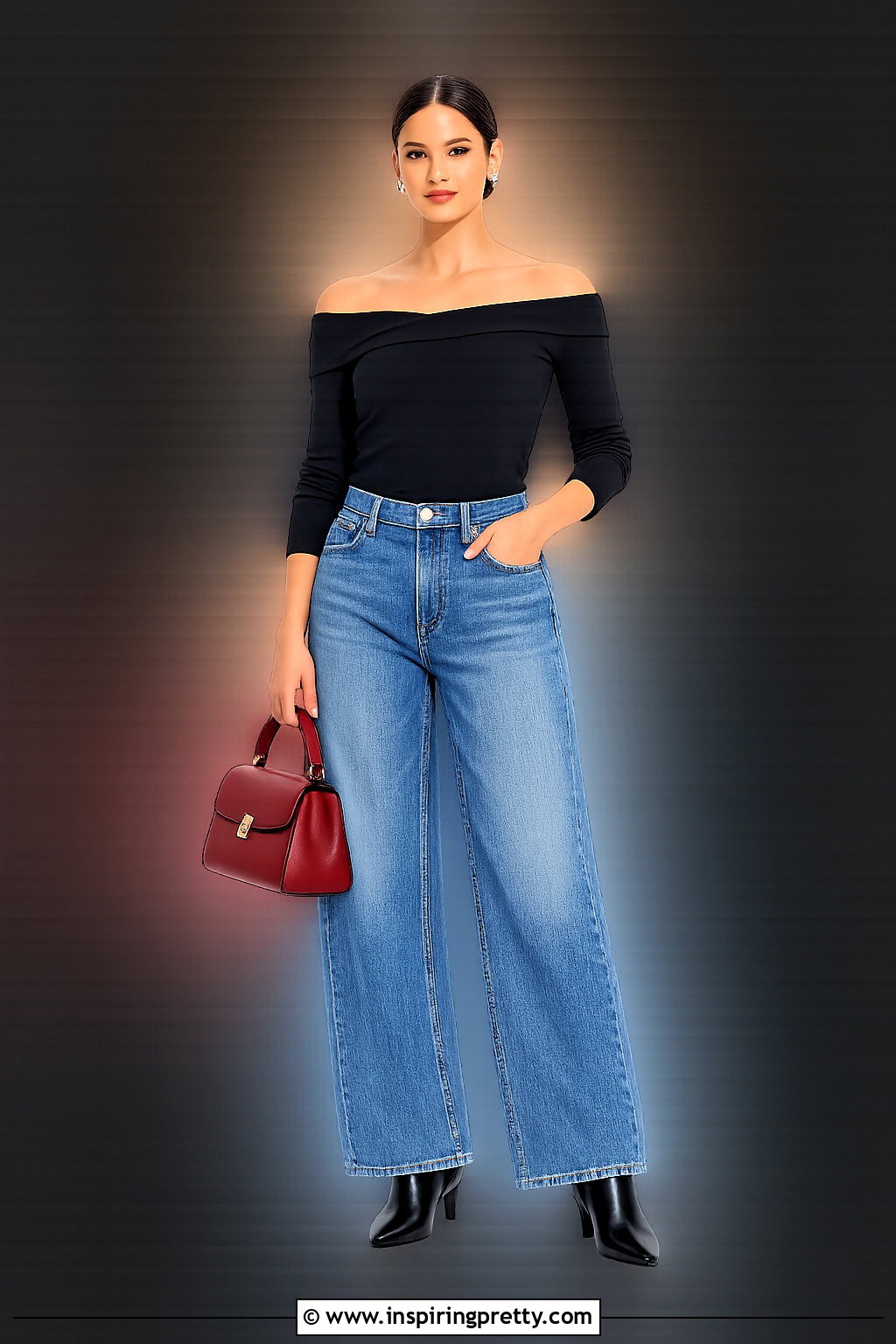 Off Shoulder Crop Top PNG With Wide Leg Jeans - 20 Crop Top Transparent Png Ideas