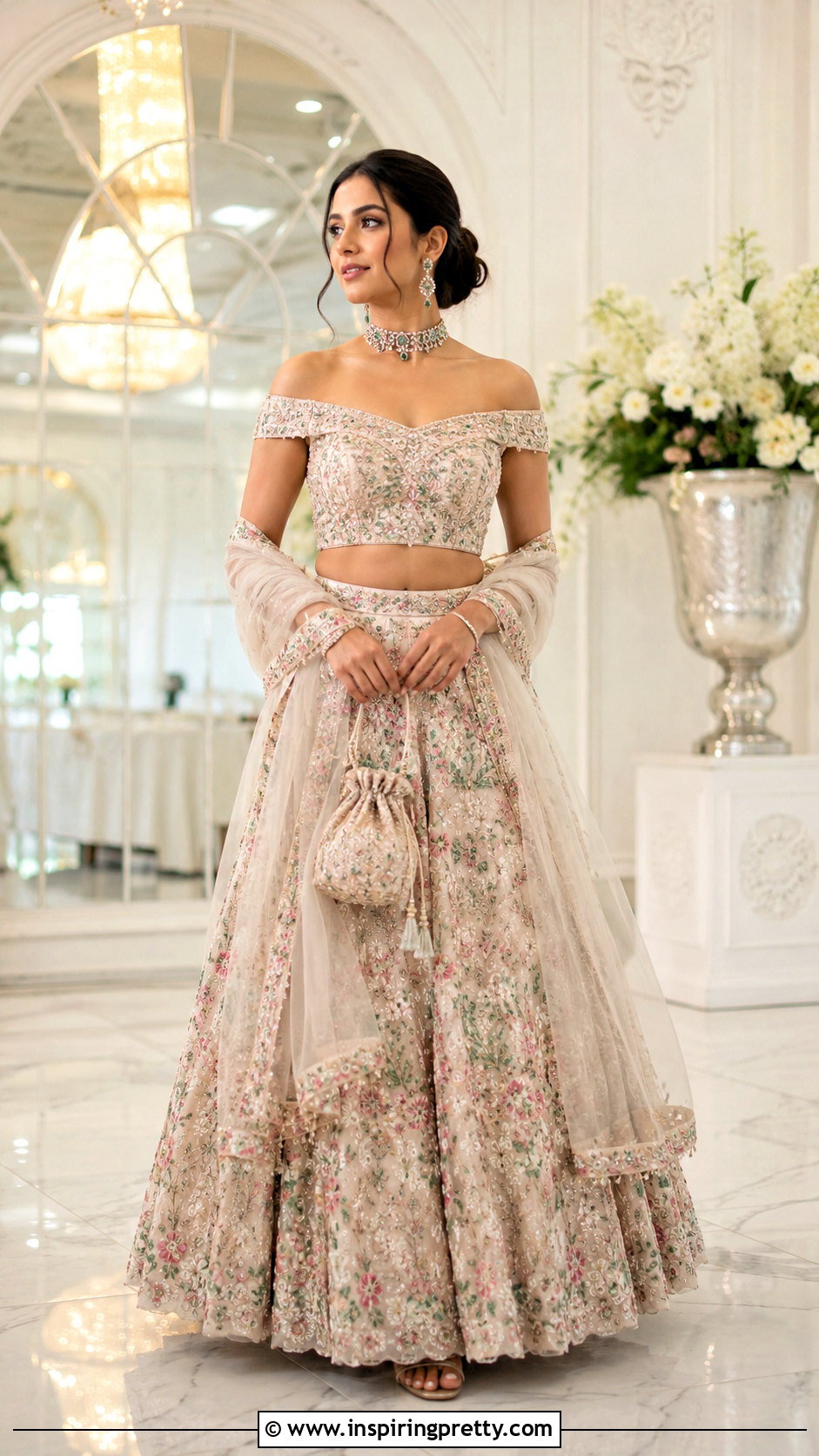 Off Shoulder Crop Top With Embroidered Skirt - 50 traditional crop top designs