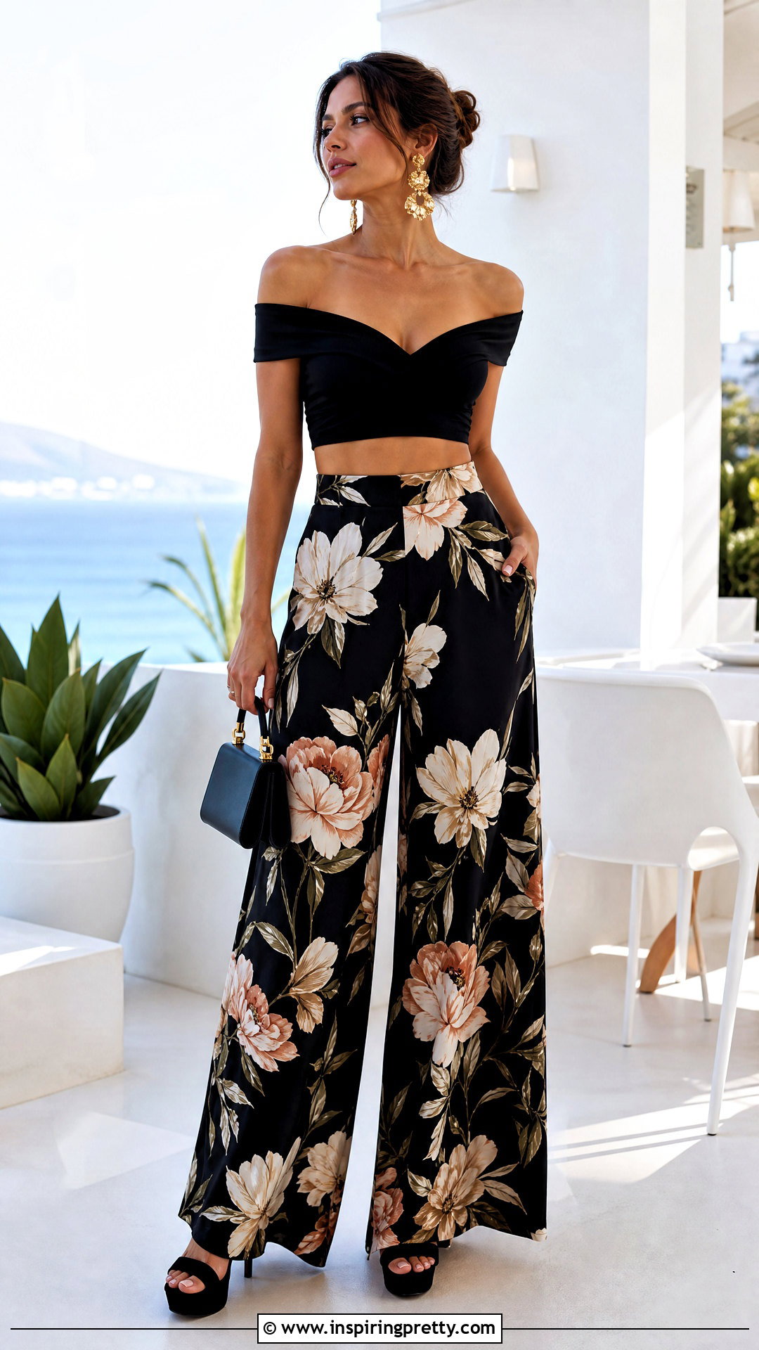 Off Shoulder Crop Top With Palazzo Pants And Heels - 50 off shoulder crop top outfit ideas