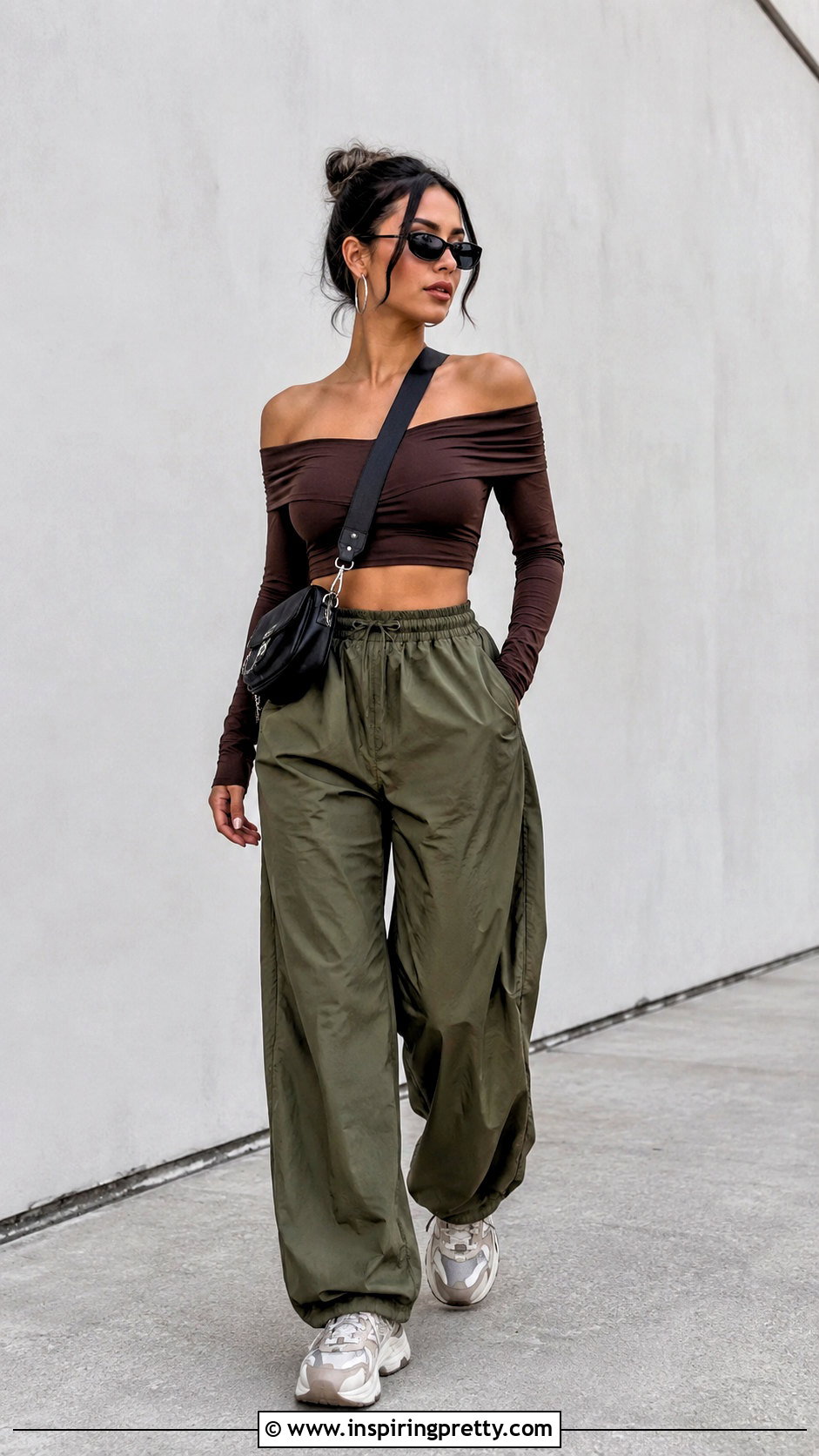 Off Shoulder Crop Top With Parachute Pants - 20 Off-Shoulder Crop Top Fashion ideas