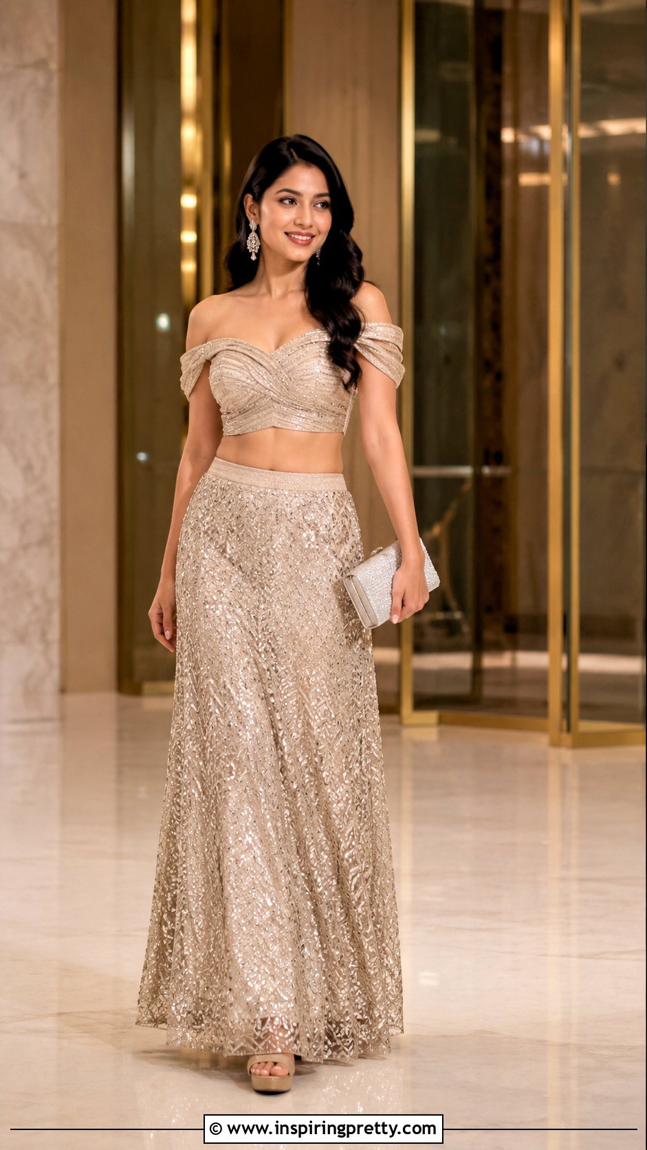 Off Shoulder Crop Top With Sequin Lehenga - 20 latest lehenga crop top designs