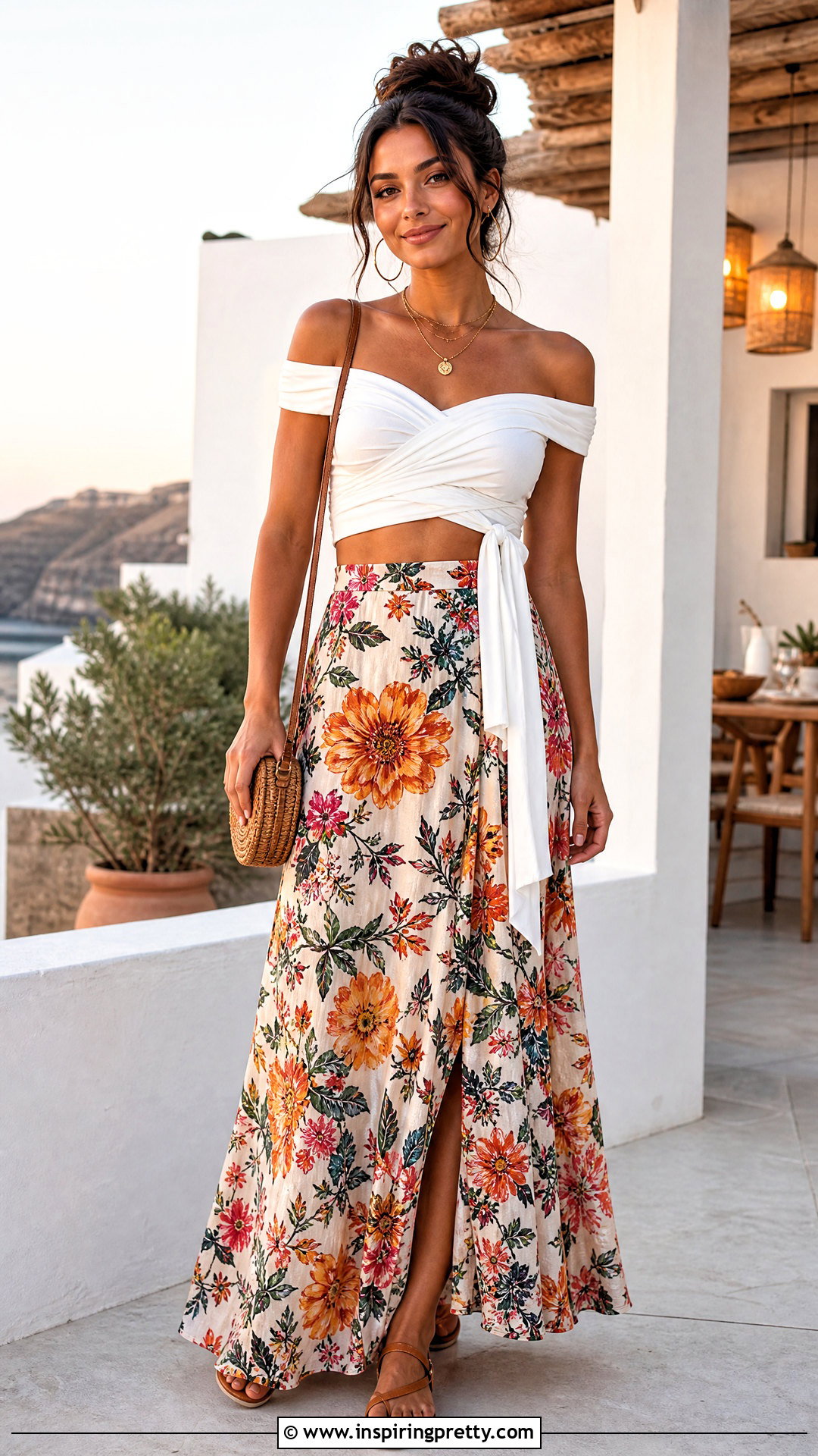 Off Shoulder DIY Wrap Crop Top With Maxi Skirt - 25 Diy Wrap Crop Top outfit ideas