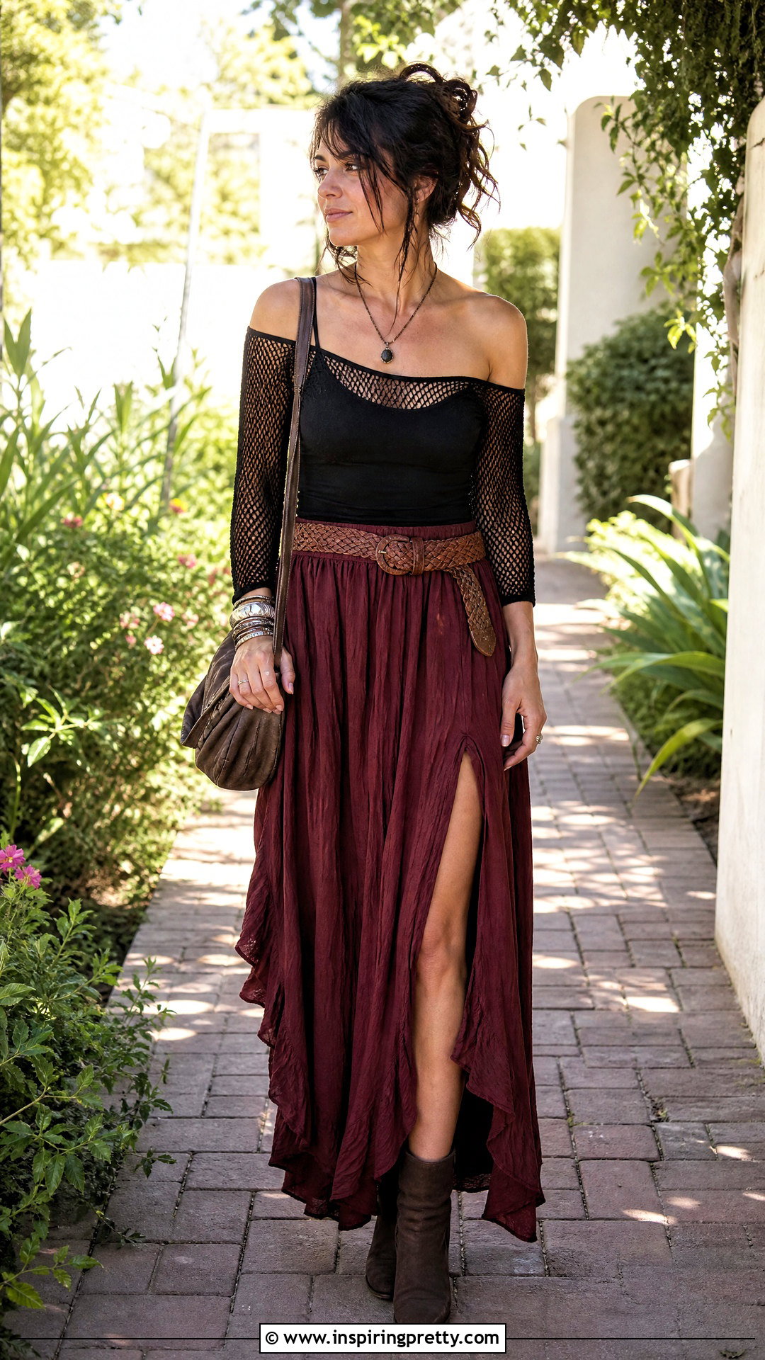 Off Shoulder Fishnet Top With Maxi Skirt - 25 Off Shoulder Fishnet Top outfit ideas
