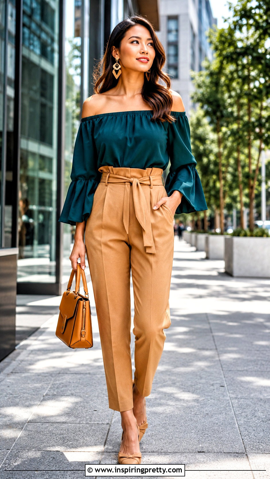 Off Shoulder Flare Sleeve Top With Paperbag Waist Pants - 25 Off Shoulder Flare Sleeve Top outfit ideas
