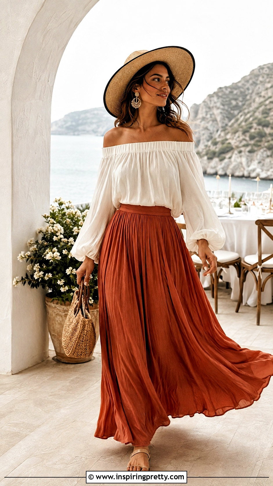 Off Shoulder Full Sleeve Top With Maxi Skirt - 50 full sleeves top outfit ideas