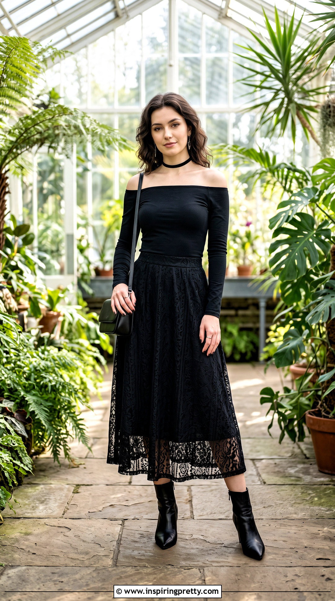 Off Shoulder Gothic Top With Lace Skirt - 50 gothic tops outfit ideas