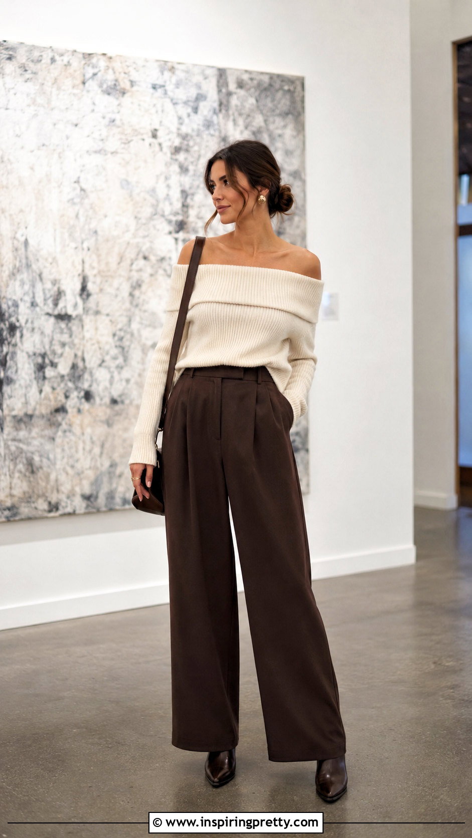 Off Shoulder Knit Top With Brown Pants - what top goes with brown pants (25 ways)