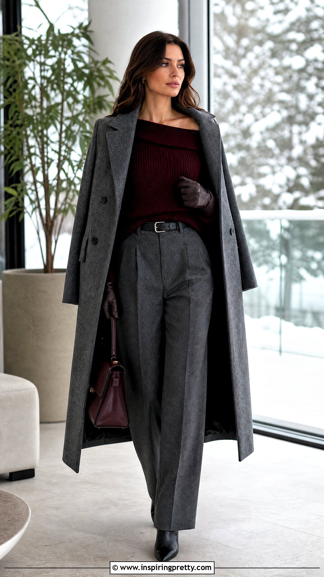 Off Shoulder Knit Top With Wool Coat And Trousers - 50 off shoulder top outfit classy ideas