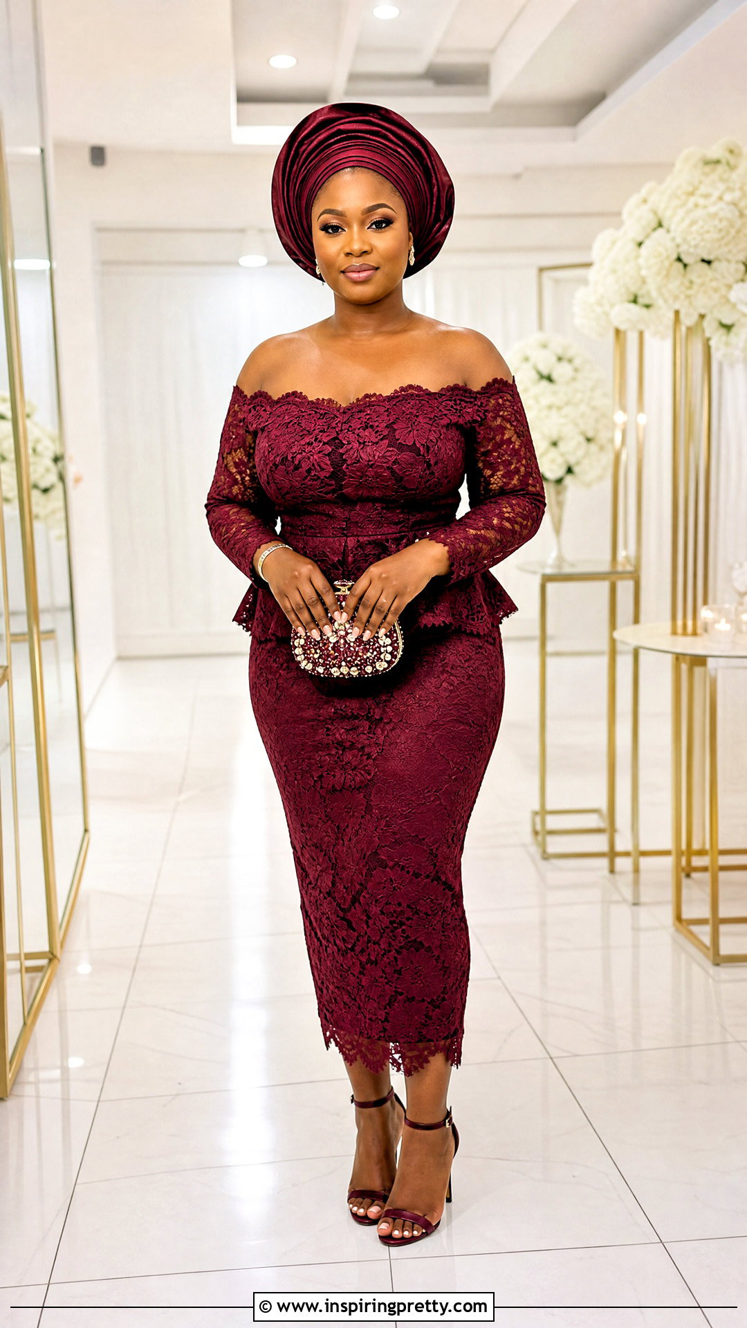 Off Shoulder Lace Top And Pencil Skirt - 50 skirt and top lace styles