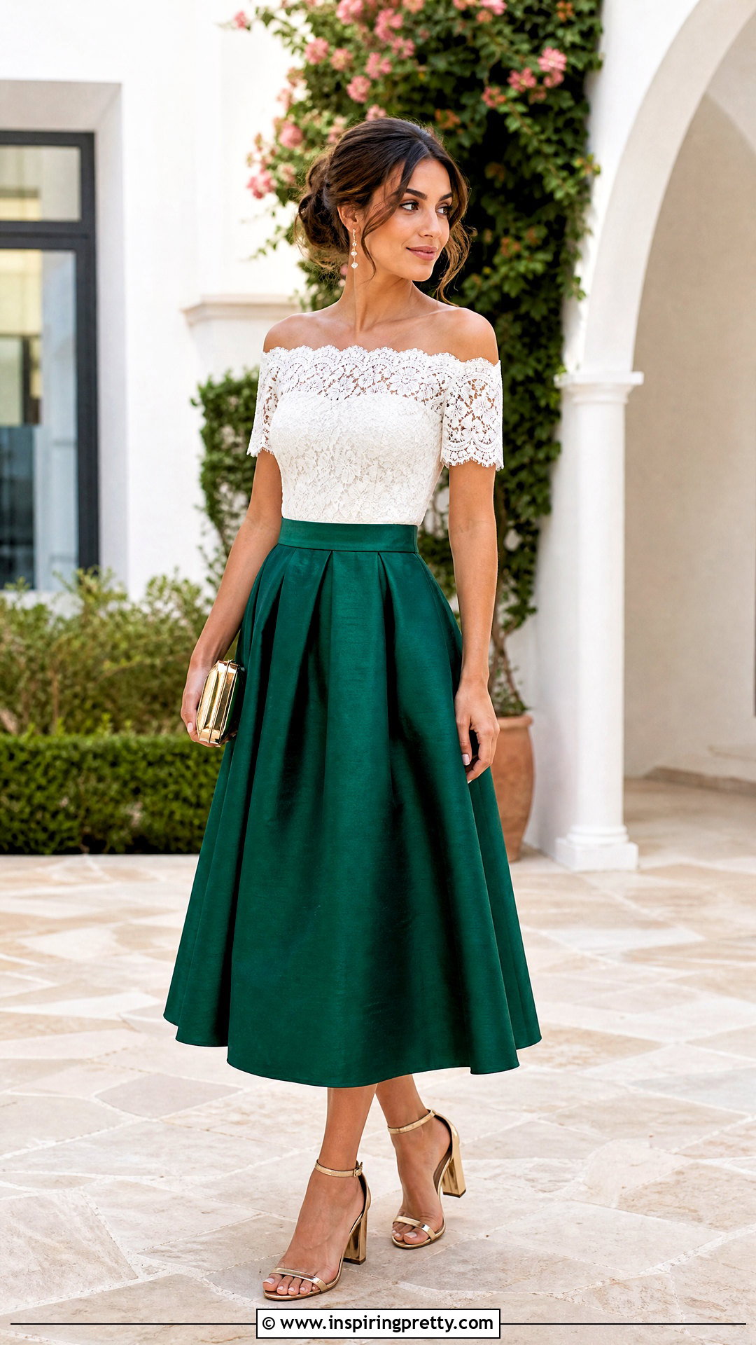 Off Shoulder Lace Top With A Full Midi Skirt - 20 Lace Fabric For Tops outfit ideas