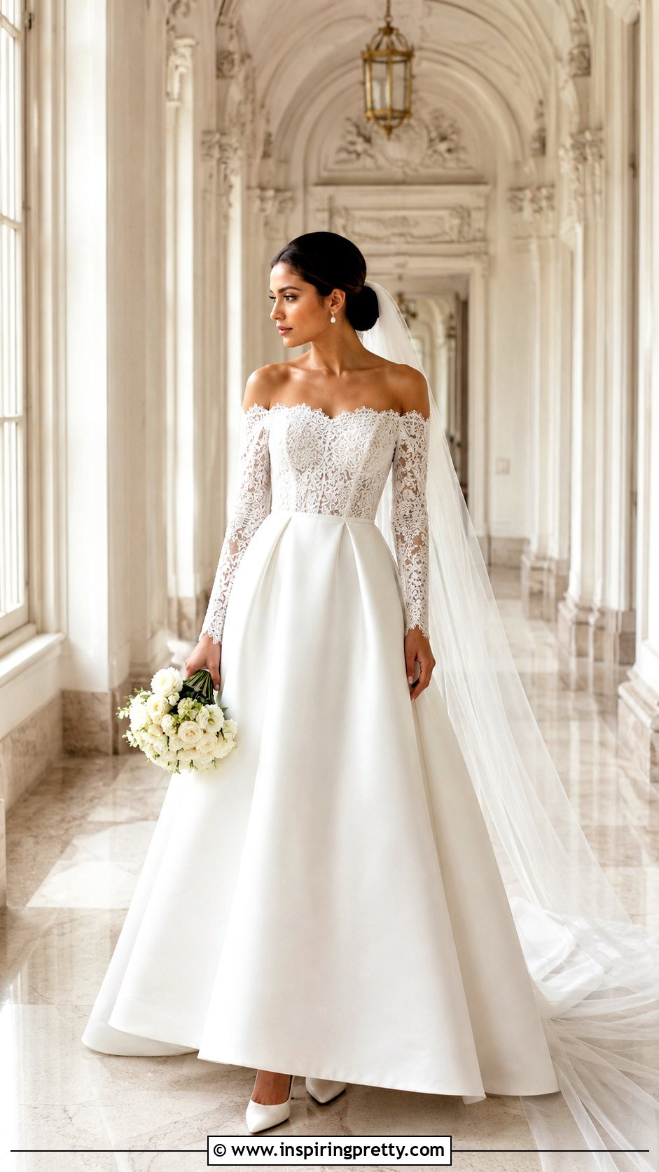 Off Shoulder Lace Top With Mikado Skirt - 20 Bridal Lace Top Separate outfit ideas