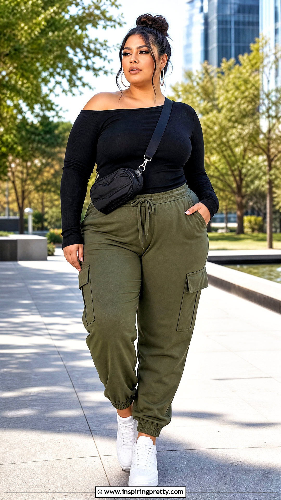 Off Shoulder Lounge Top With Cargo Joggers - 20 off shoulder lounge top outfit ideas