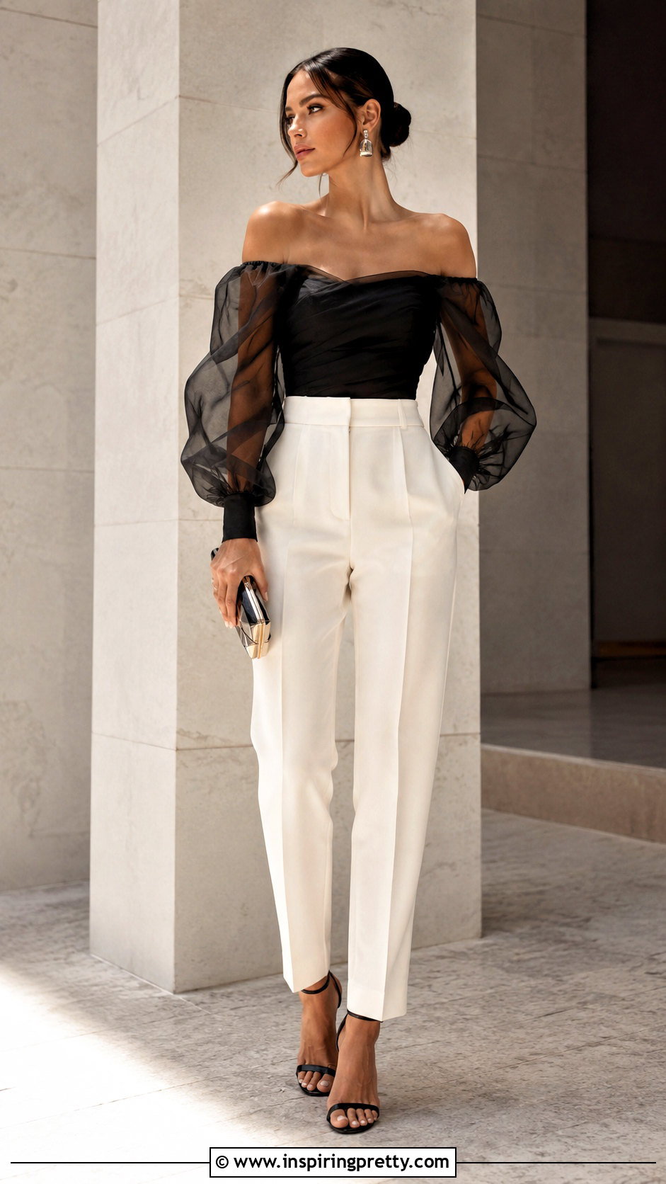 Off Shoulder Organza Top With Tailored Pants - 50 organza top styles