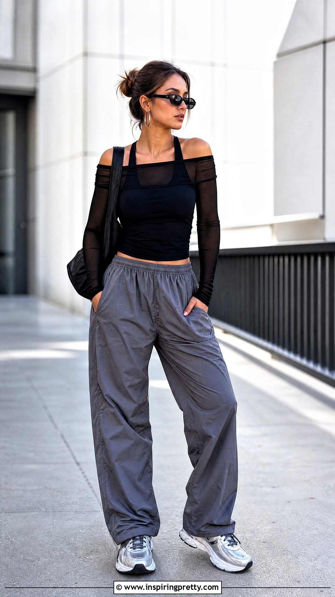 Off Shoulder Panty Hose Top With Parachute Pants - 25 panty hose top diy ideas