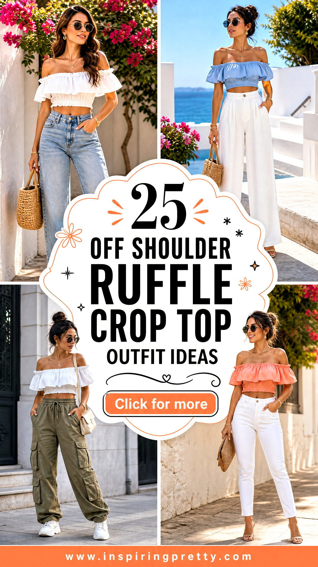 25 Off Shoulder Ruffle Crop Top Outfit Ideas for Summer - 25 Off Shoulder Ruffle Crop Top Outfit Ideas for Summer