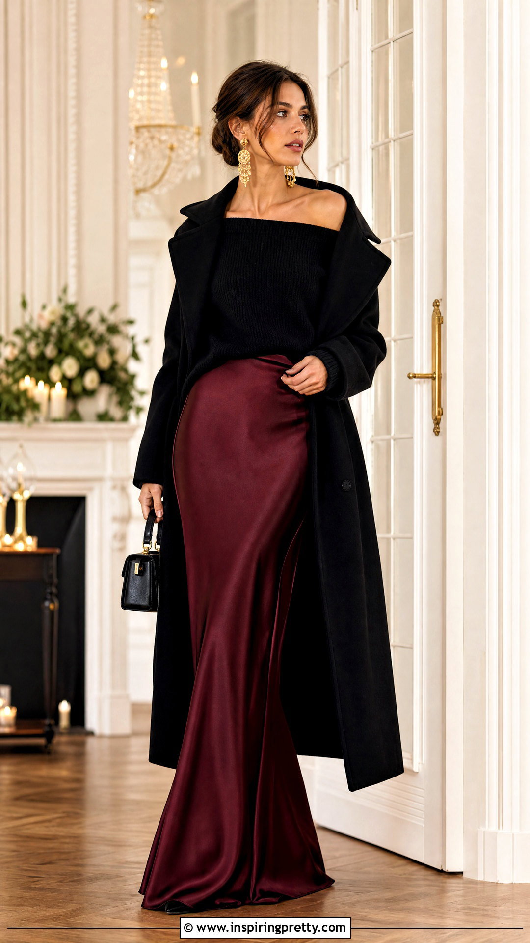 Off Shoulder Sweater With Maxi Skirt - 50 winter tops for women
