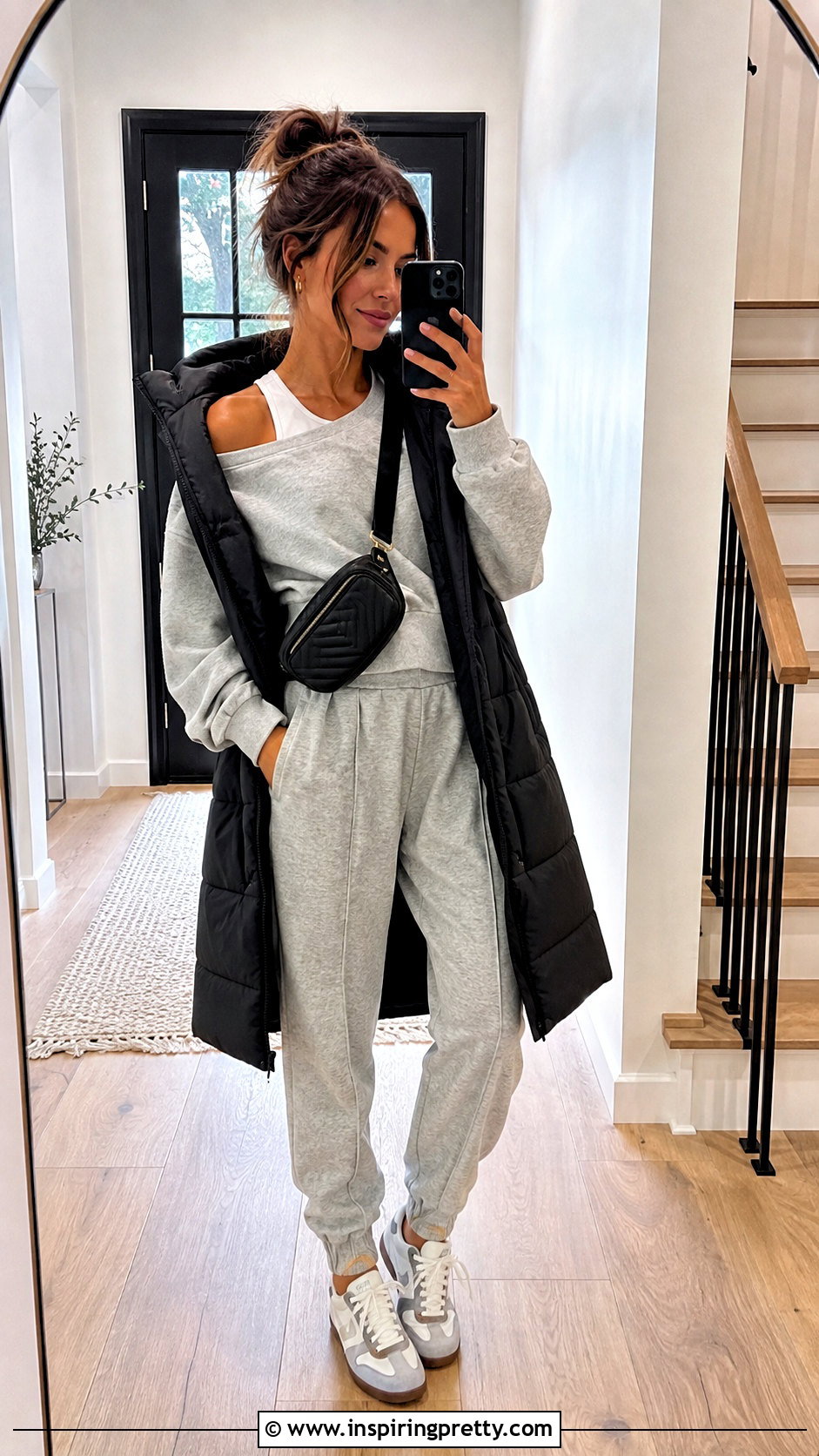 Off Shoulder Sweatshirt With Joggers - 25 fall off the shoulder tops outfit ideas