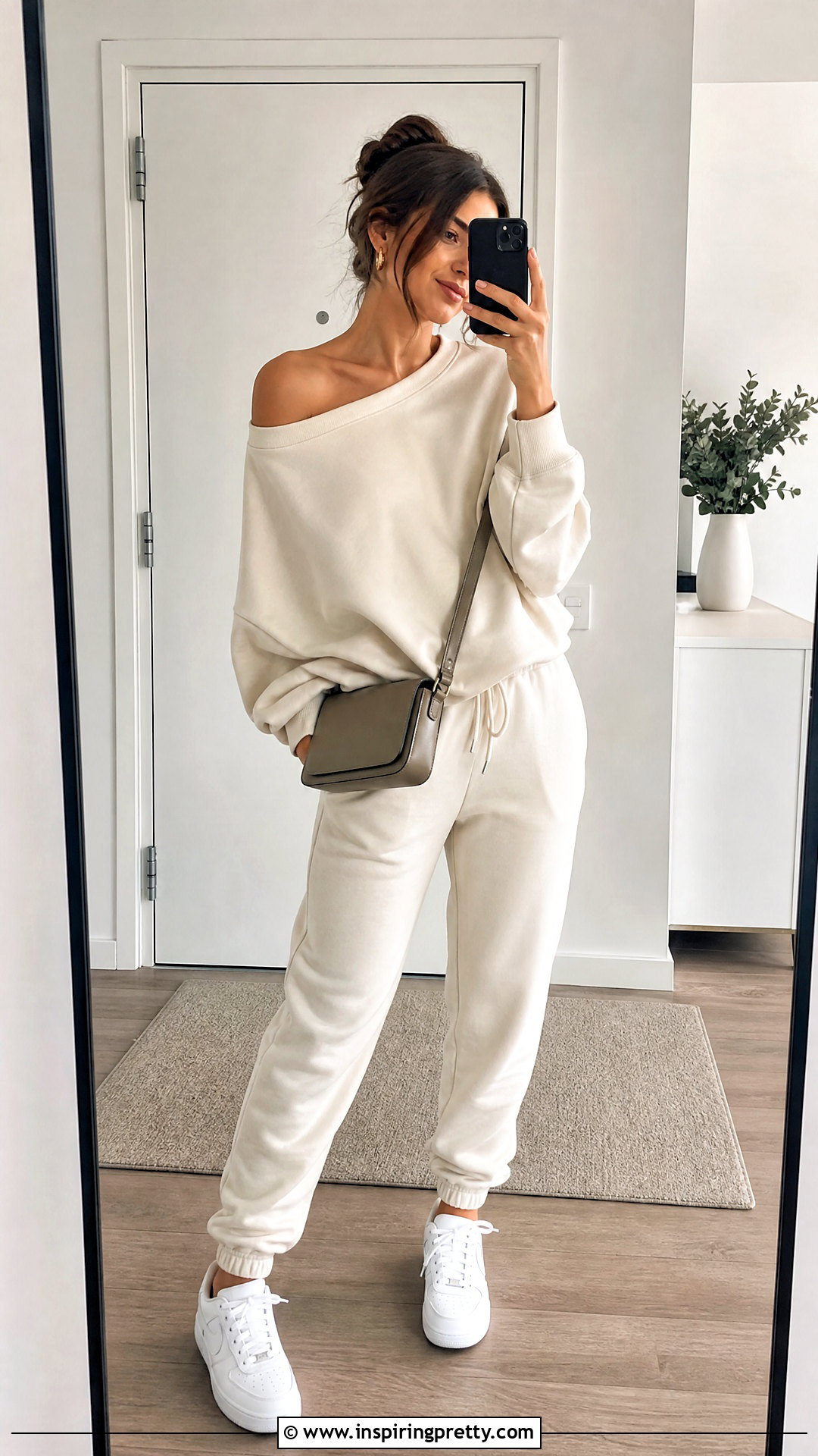 Off Shoulder Sweatshirt With Joggers - 50 offshoulder outfit tops outfit ideas