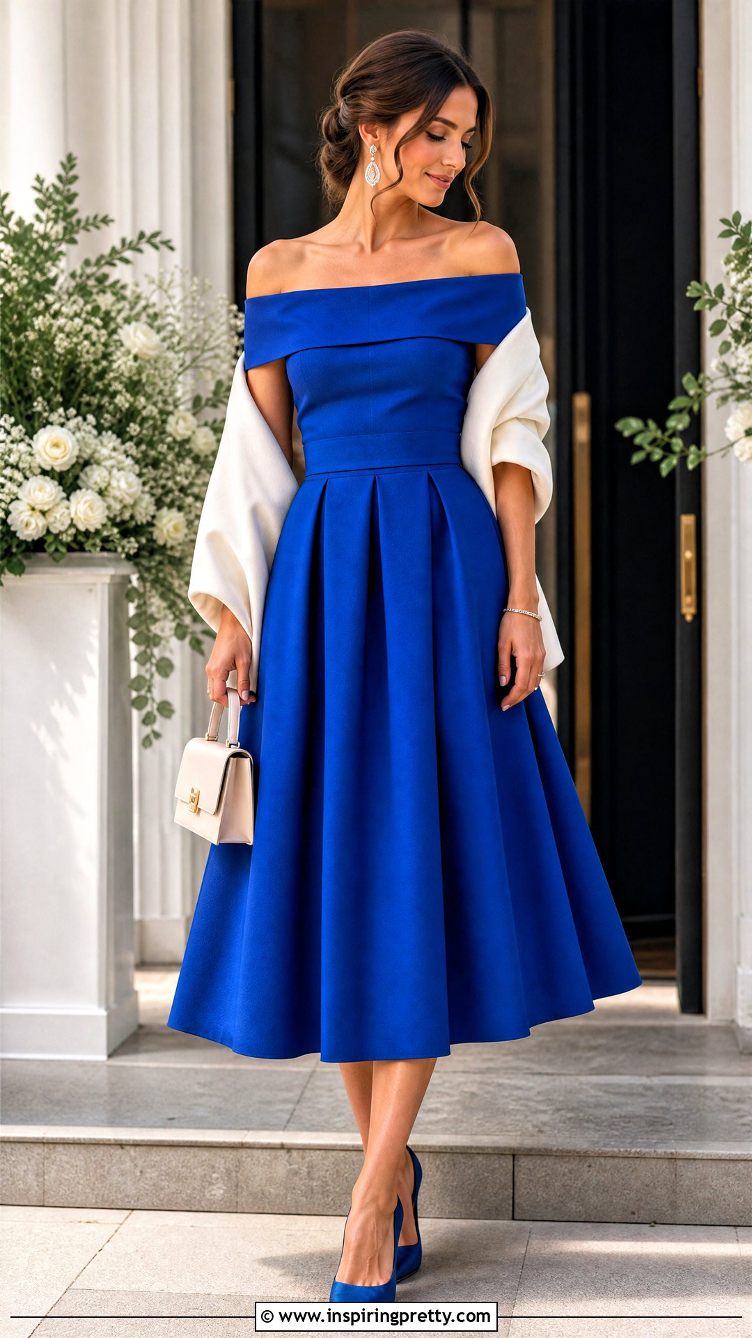 Off Shoulder Top And Full Midi Skirt Wedding Outfit - 20 Wedding Top And Skirt outfit ideas