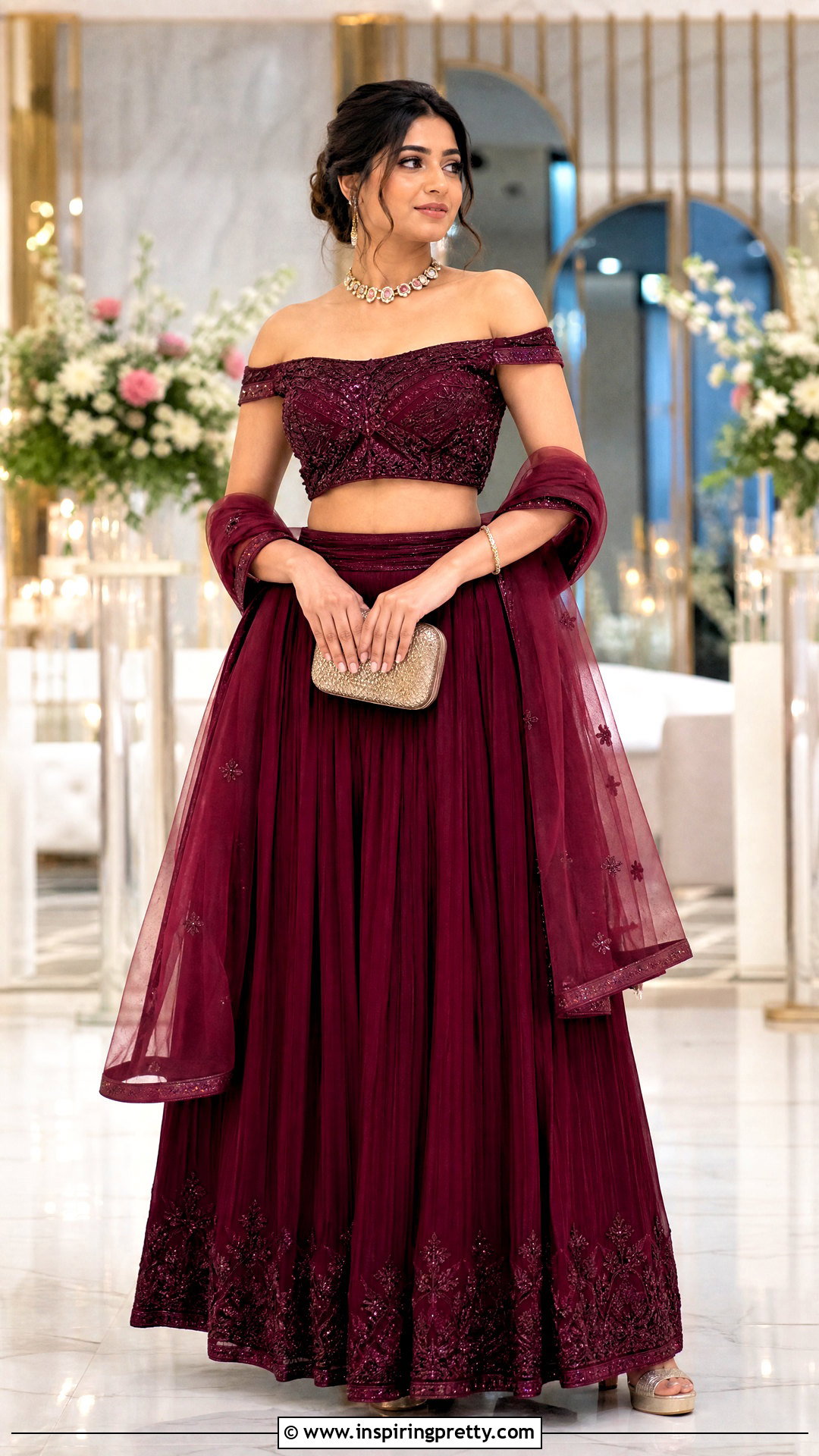 Off Shoulder Top And Lehenga Skirt Indian Outfit - 50 skirt and top indian outfits