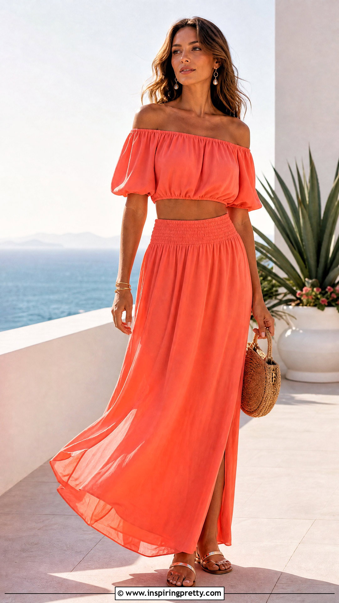 Off Shoulder Top And Maxi Skirt Set - 50 top and down for ladies