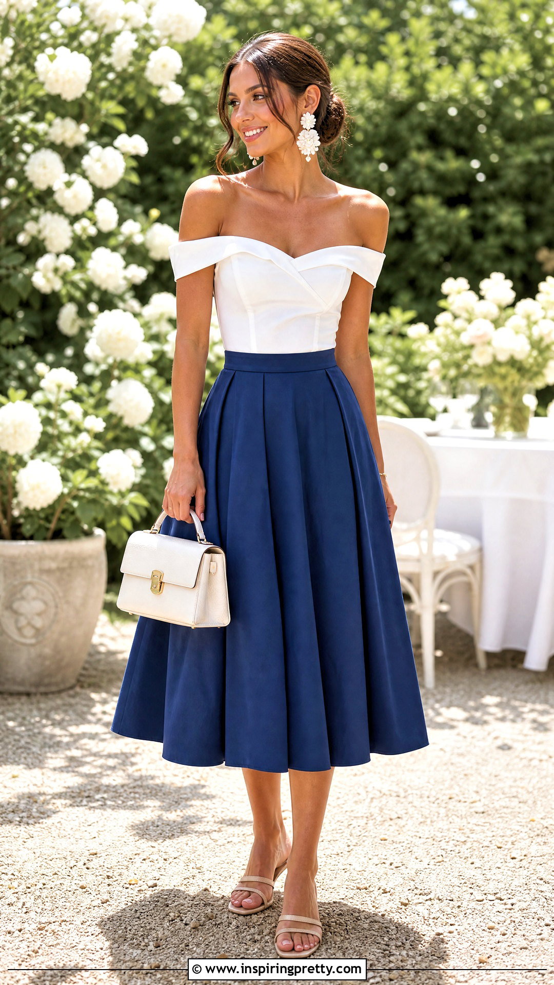 Off Shoulder Top With An A Line Skirt - 50 trending tops outfit ideas