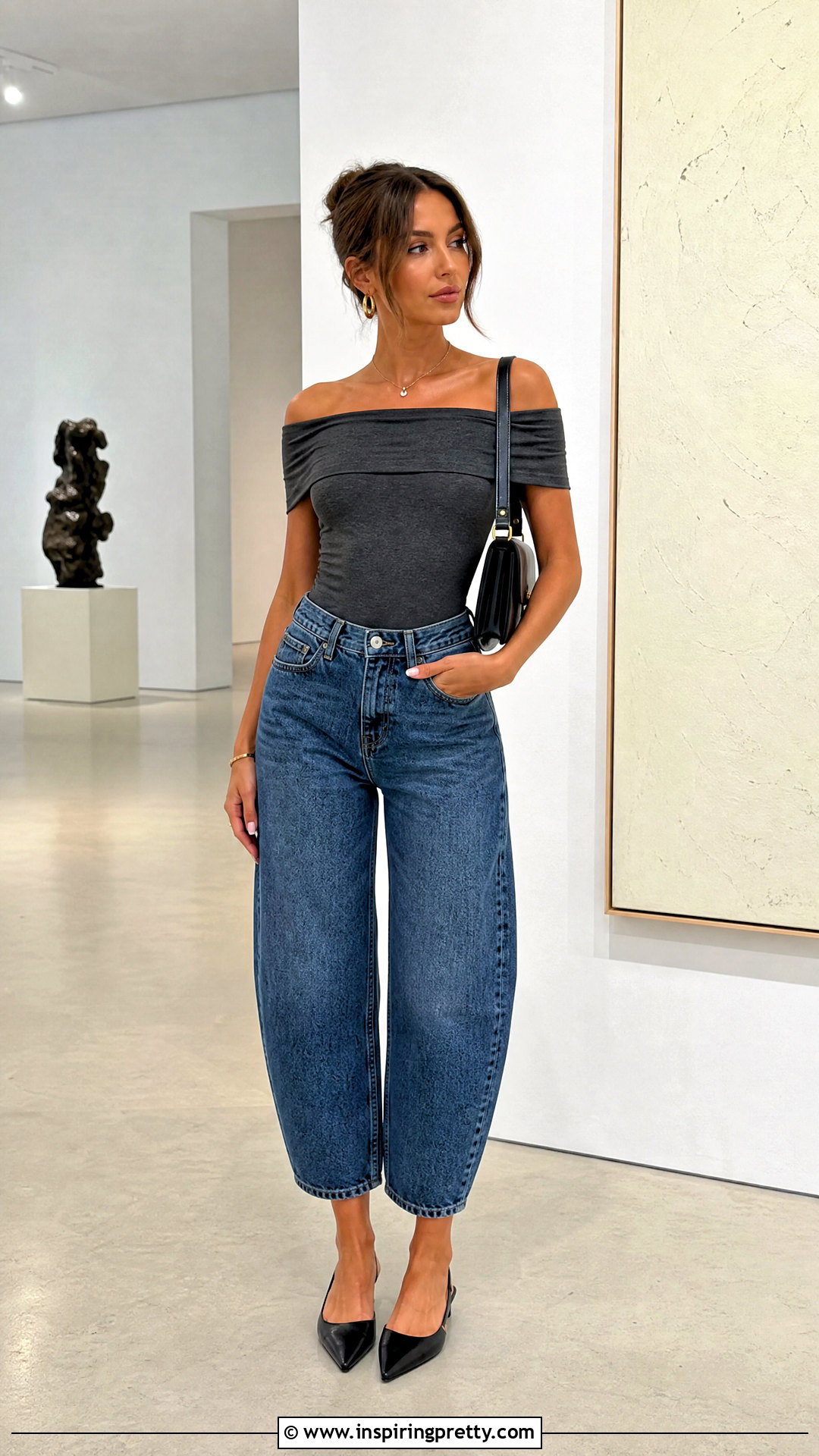 Off Shoulder Top With Barrel Jeans - 50 off the shoulder top outfit ideas