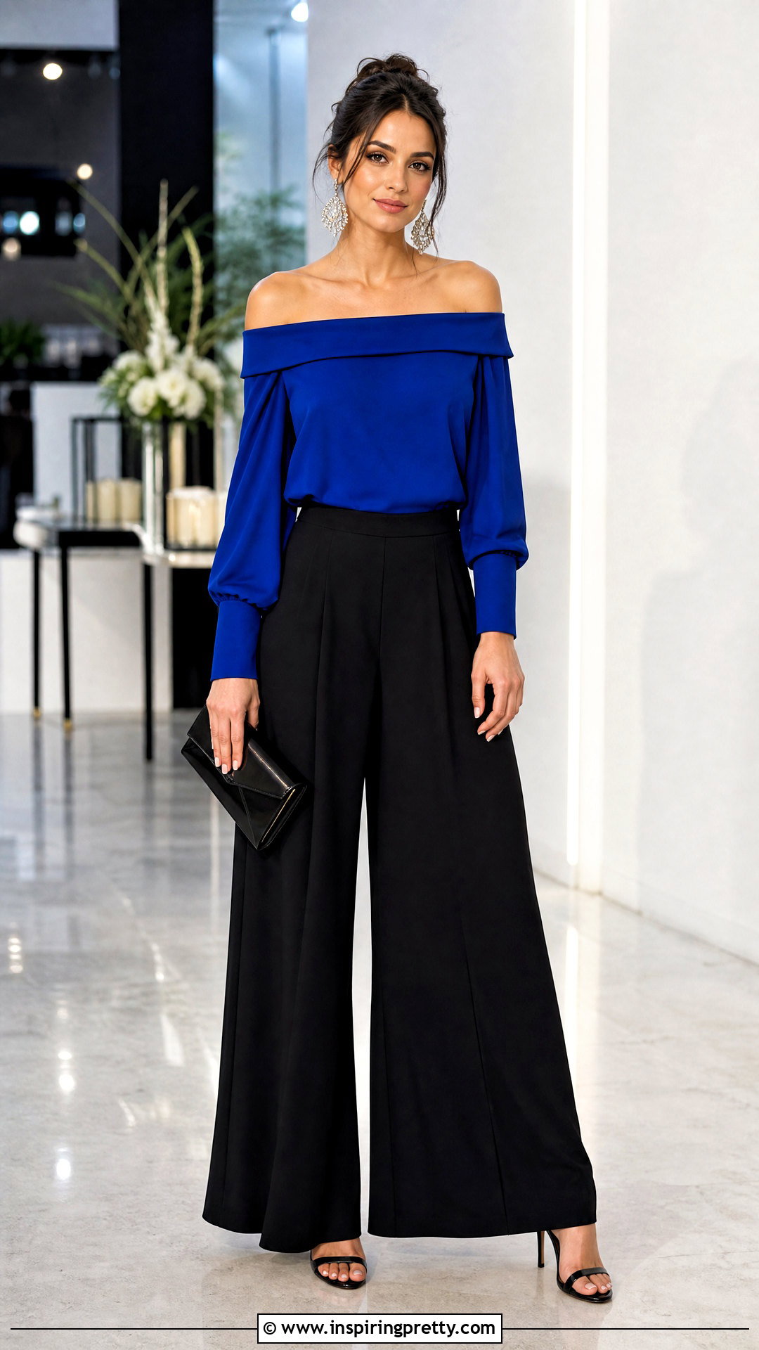 Off Shoulder Top With Black Palazzo Pants - 50 tops for palazzo pants classy outfits