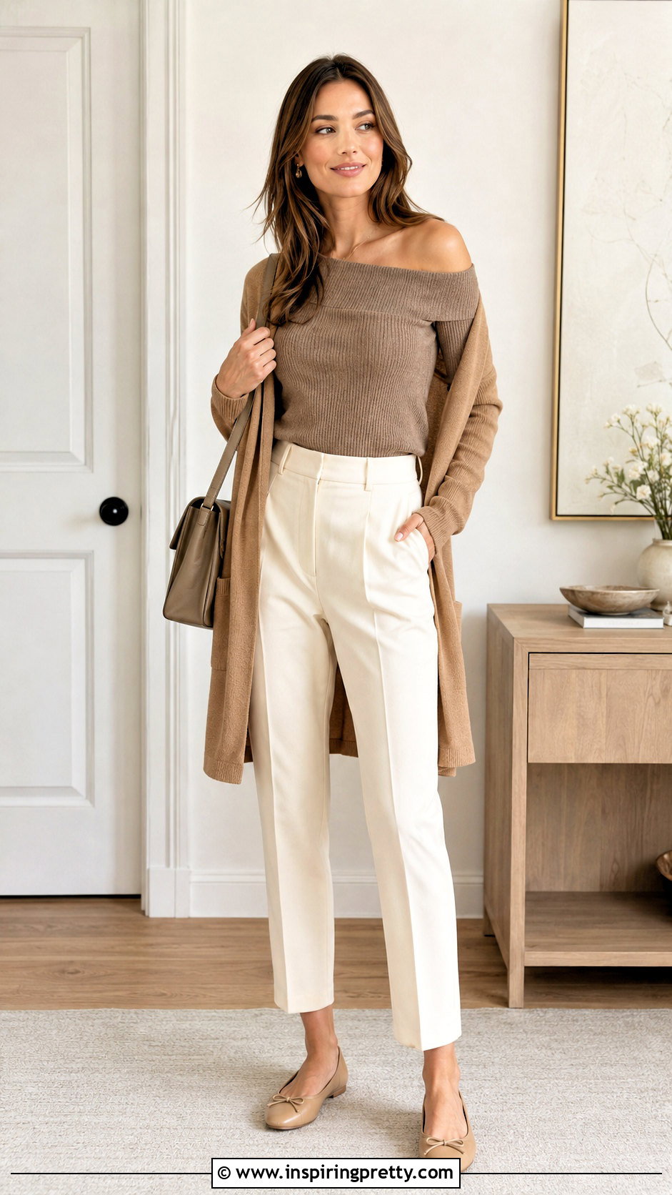 Off Shoulder Top With Cardigan And Trousers - how to style off shoulder top (50 ways)