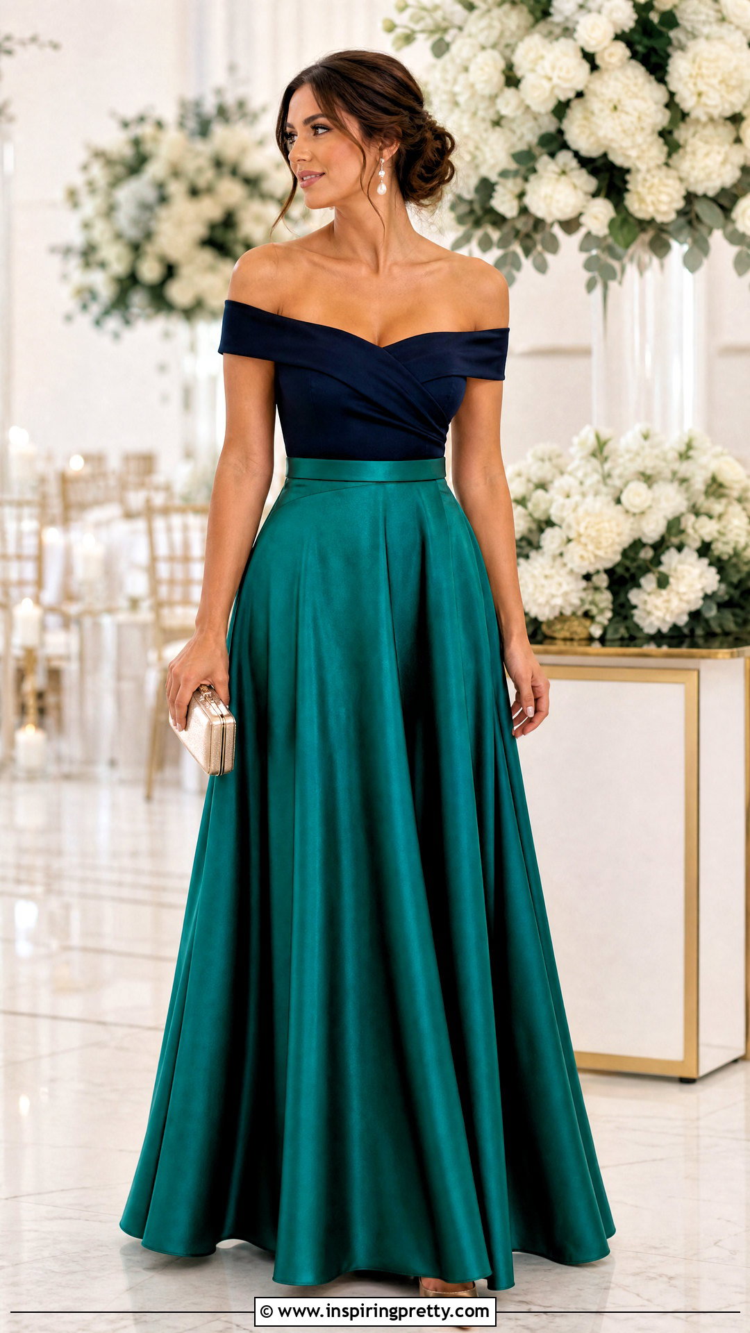 Off Shoulder Top With Formal Satin Maxi Skirt - 50 off shoulder top outfit classy ideas