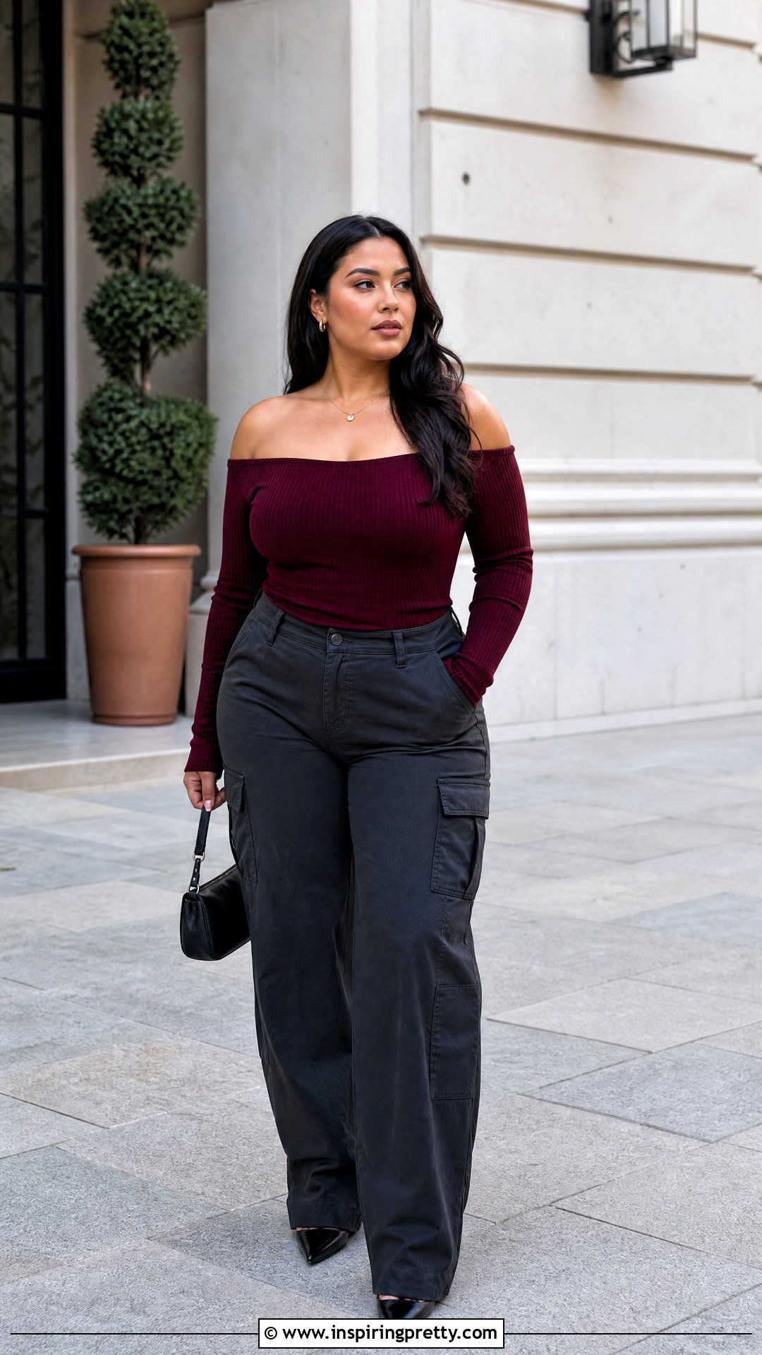 Off Shoulder Top With Gray Cargo Pants - 20 tops that look good with cargo pants