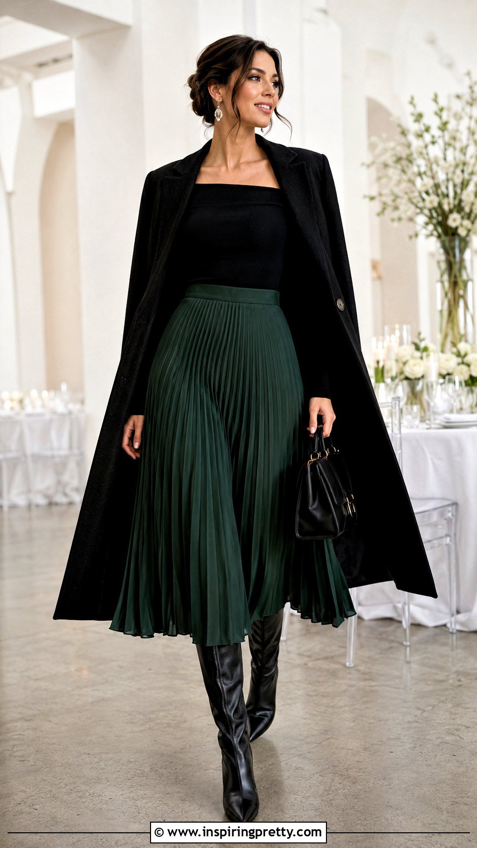 Off Shoulder Top With Pleated Midi Skirt - 20 Off-Shoulder Top Fall Fashion outfit ideas