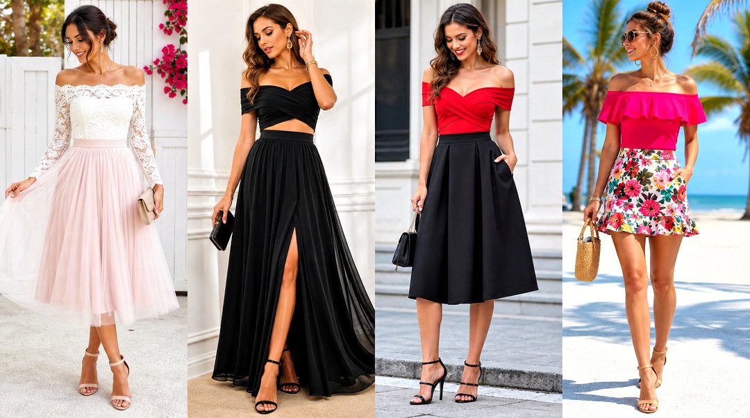 50 Off Shoulder Top With Skirt Outfit Ideas for Summer Style