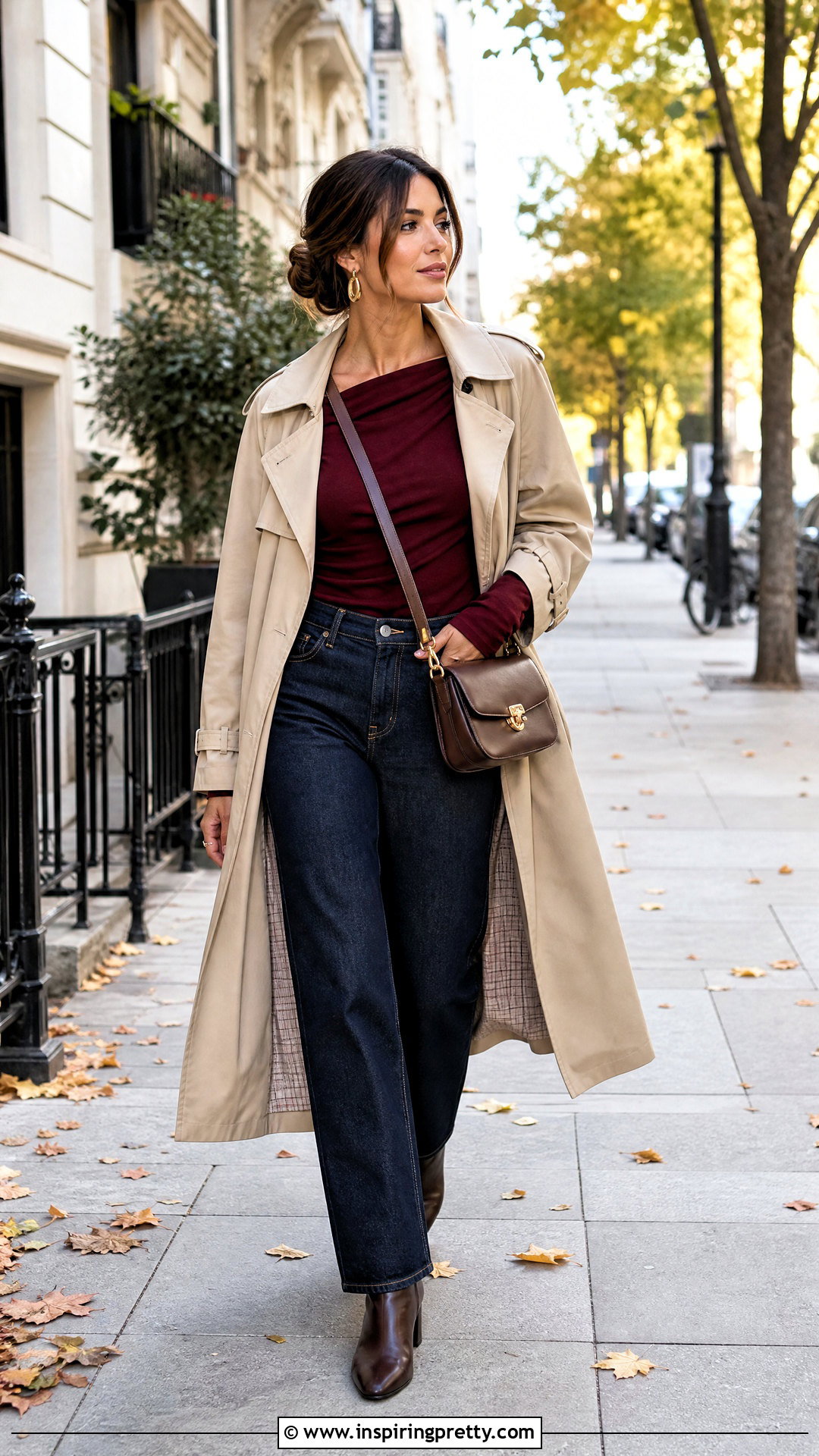 Off Shoulder Top With Trench Coat And Jeans - 50 Off Shoulder Tops outfit ideas
