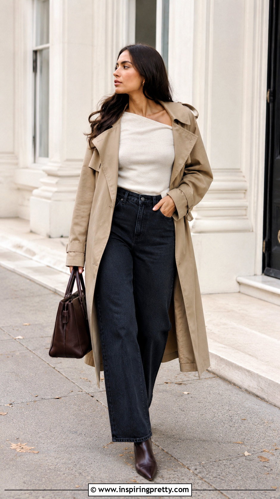 Off Shoulder Top With Trench Coat And Jeans - how to style off shoulder top (50 ways)