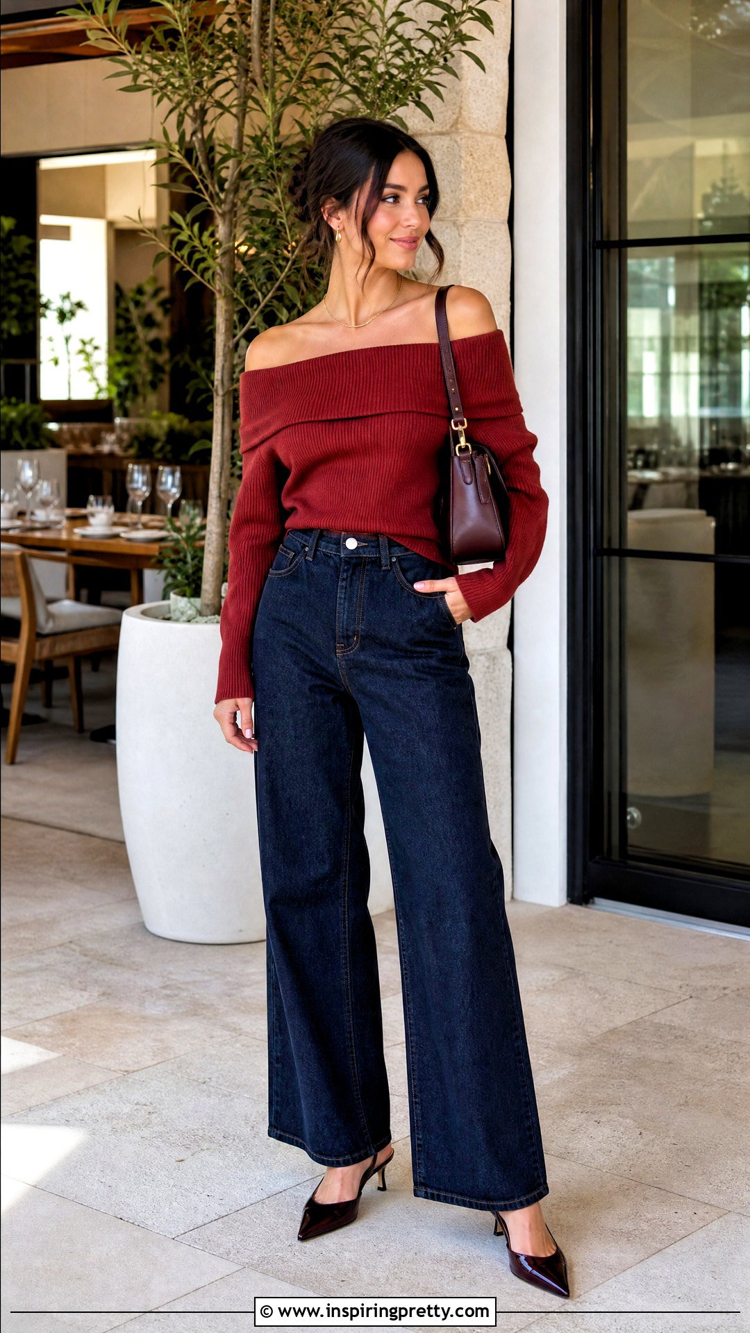 Off the Shoulder Knit Top With Jeans - 50 latest tops for women