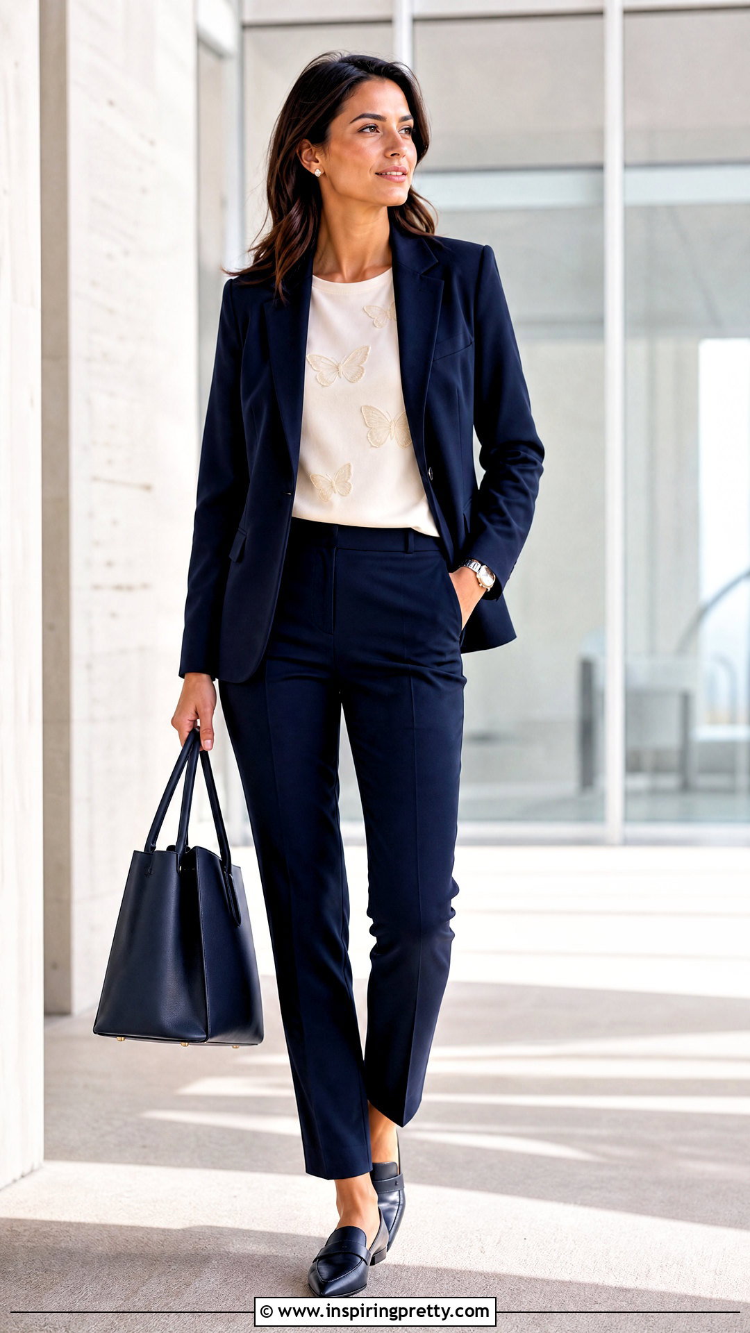 Office Butterfly Applique Top With Blazer And Trousers - 25 butterfly applique top outfit ideas