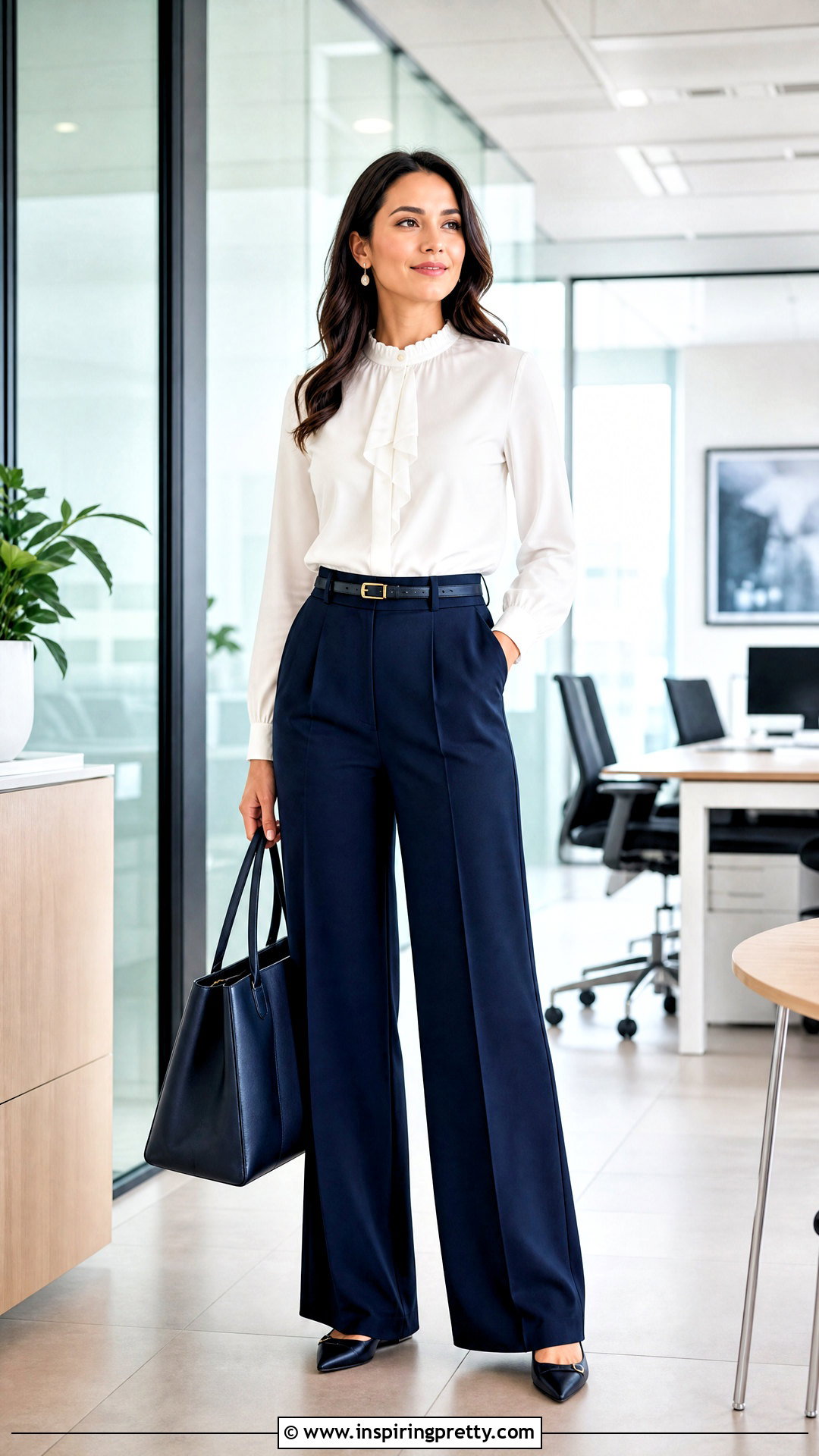 Office Frill Top With Wide Leg Pants - 50 frill top outfit ideas
