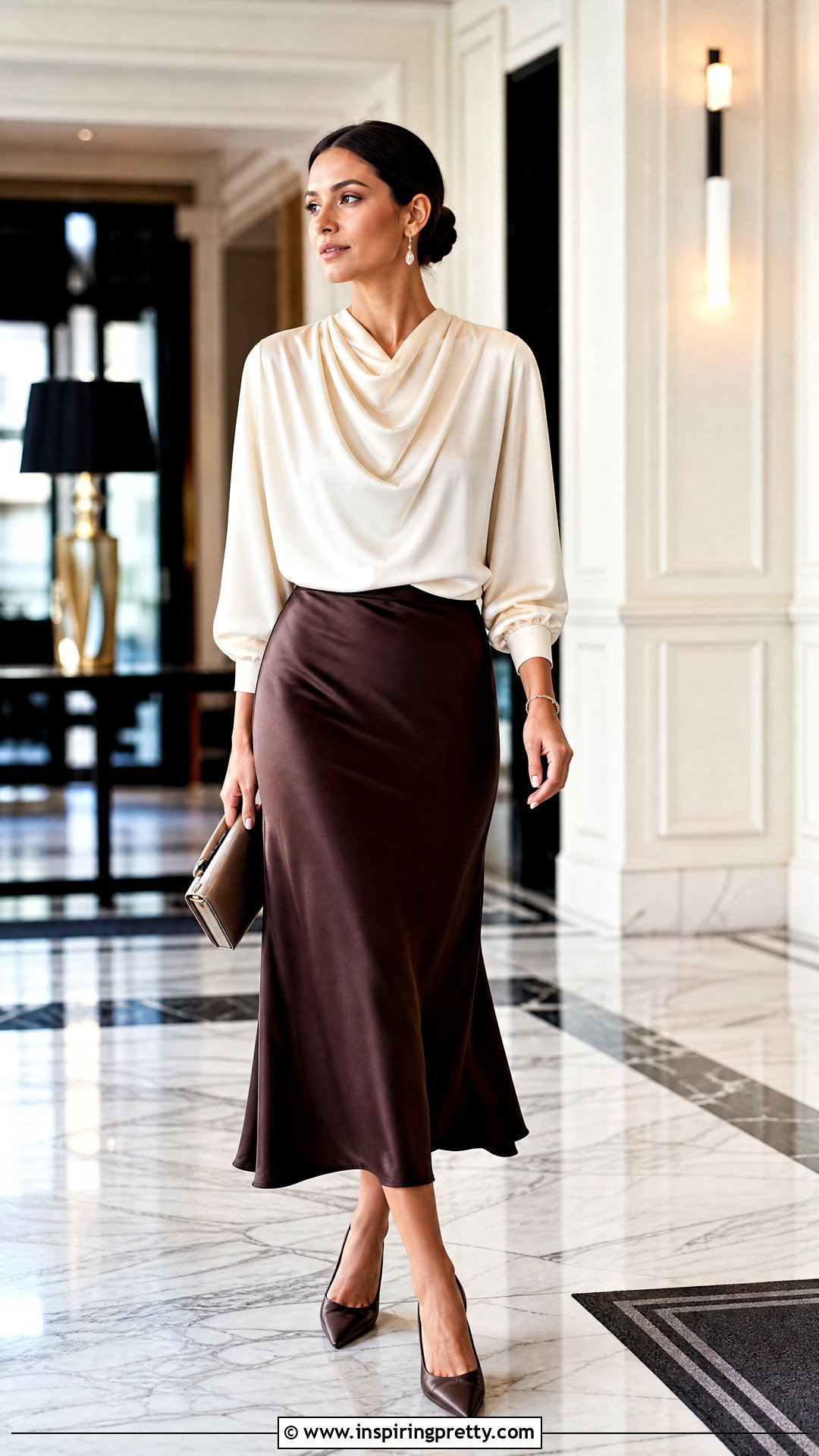 Old Money Draped Top With Satin Midi Skirt - 50 old money top outfit ideas